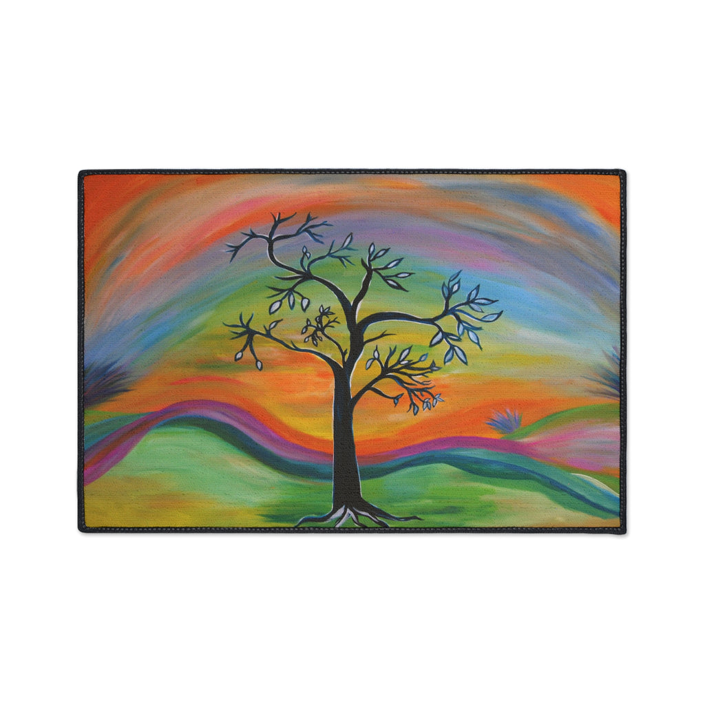 Retro Colorful Tree Heavy-Duty Floor Mat — Vibrant Abstract Welcome Rug