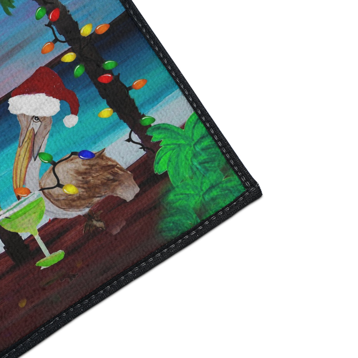 Christmas Pelican Party Cocktails Beach Mat — "Merry Christmas" Holiday Doormat