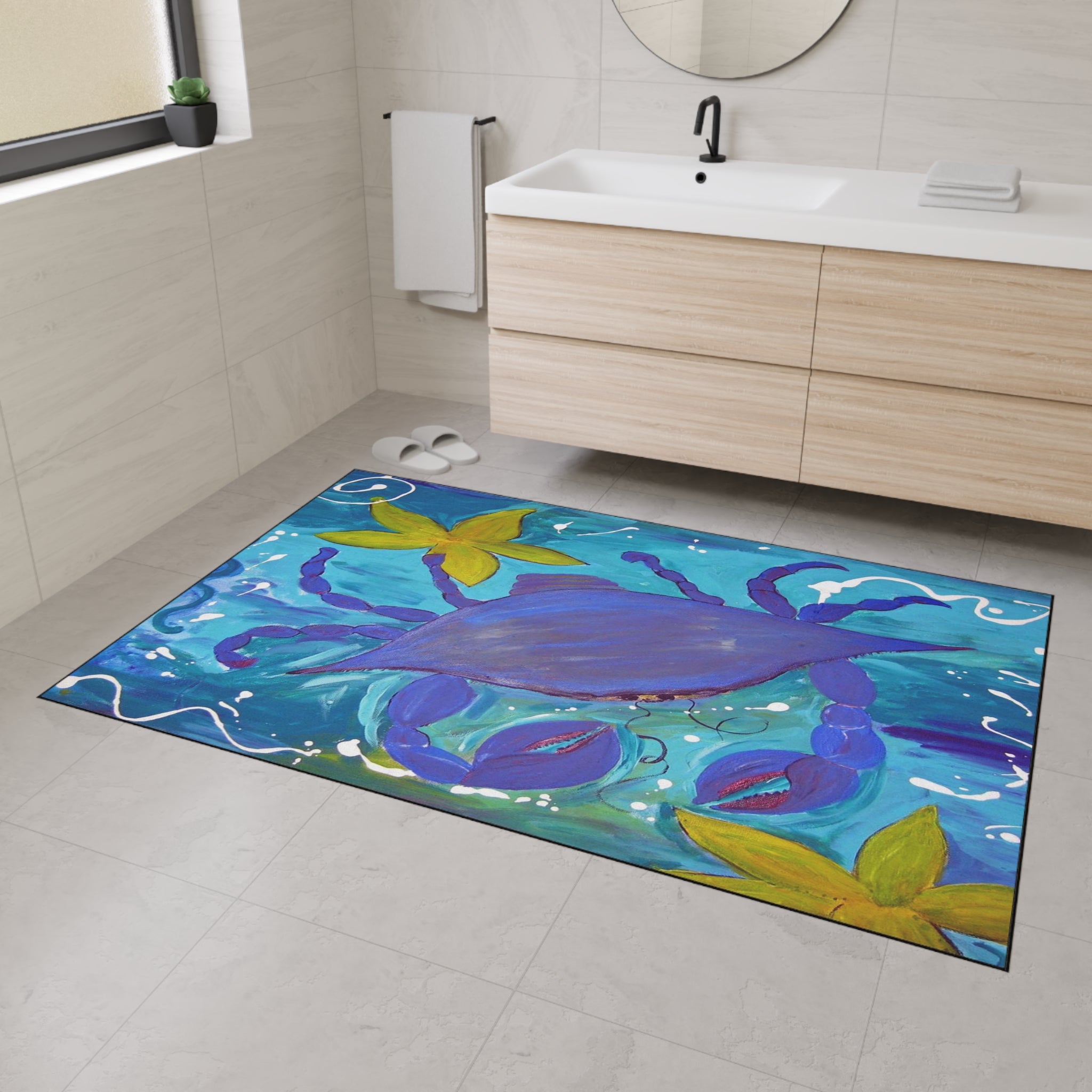 Beach Crab Island and starfish Heavy-Duty Floor Mat — Vibrant Coastal Entry Rug