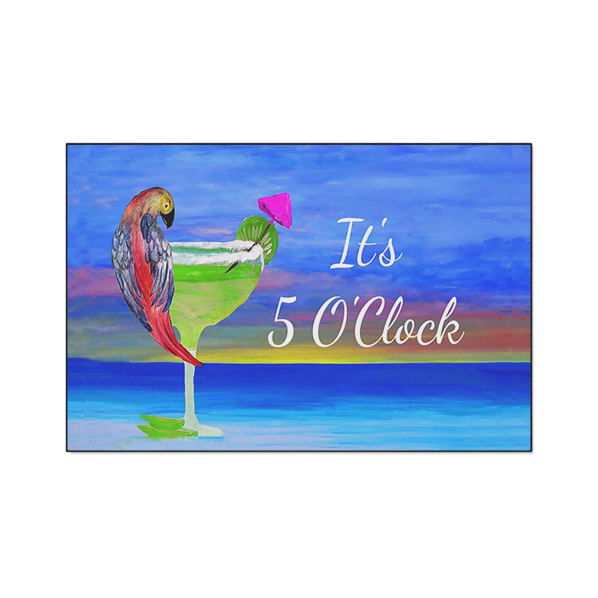 It's 5 O'Clock Parrot Margarita Beach Cocktail Floor Mat - Tropical Parrot Drink Doormat