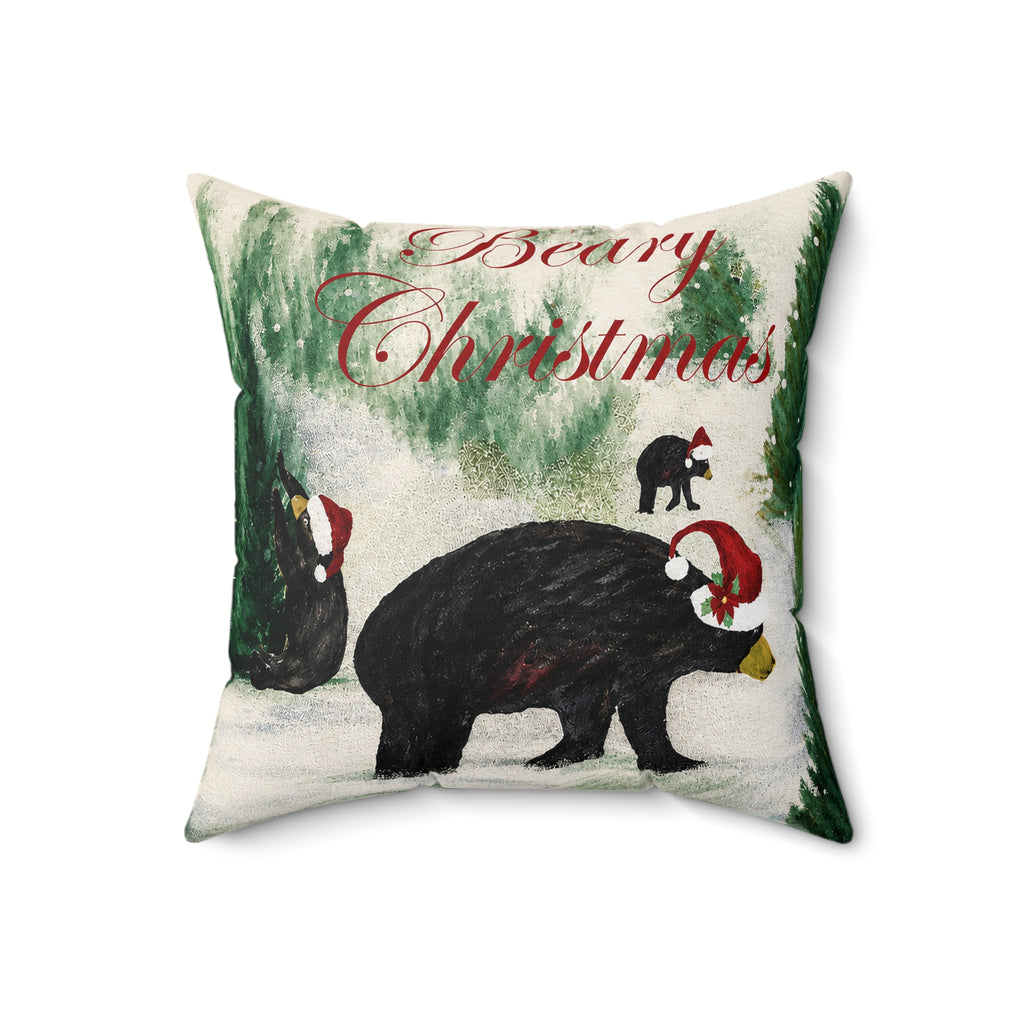 Beary Christmas Decorative Pillow — Holiday Black Bear Throw Pillow