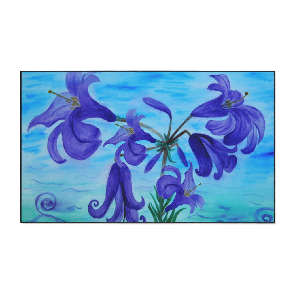Blue Lily Heavy Duty Floor Mat — Waterproof Floral Entryway Rug