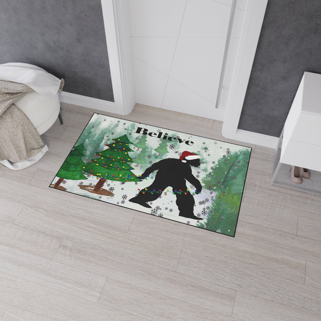 Believe Bigfoot Sashquash Holiday Floor Mat