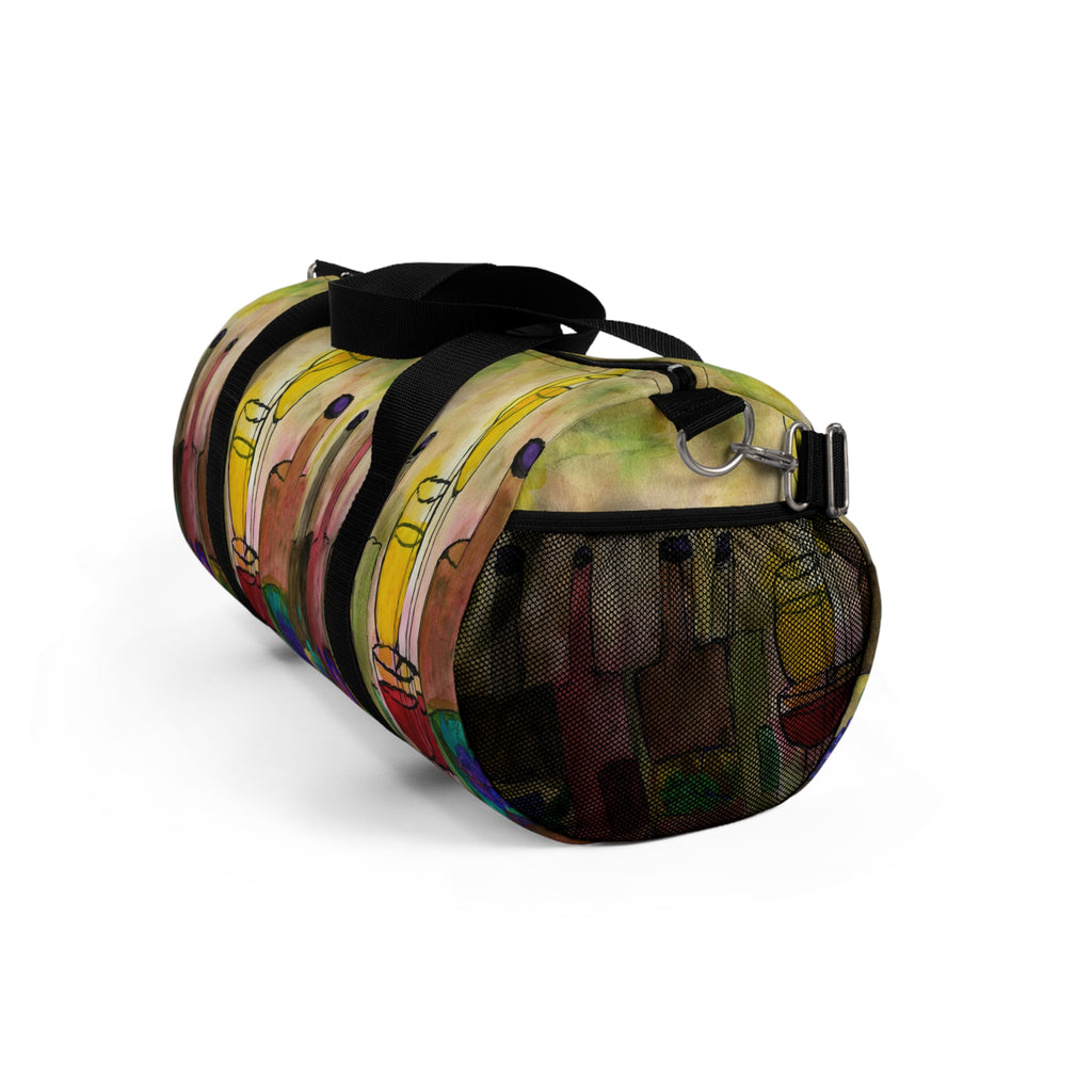 Wine Bottle Art Duffel Bag — Colorful Vineyard Travel Gym Bag