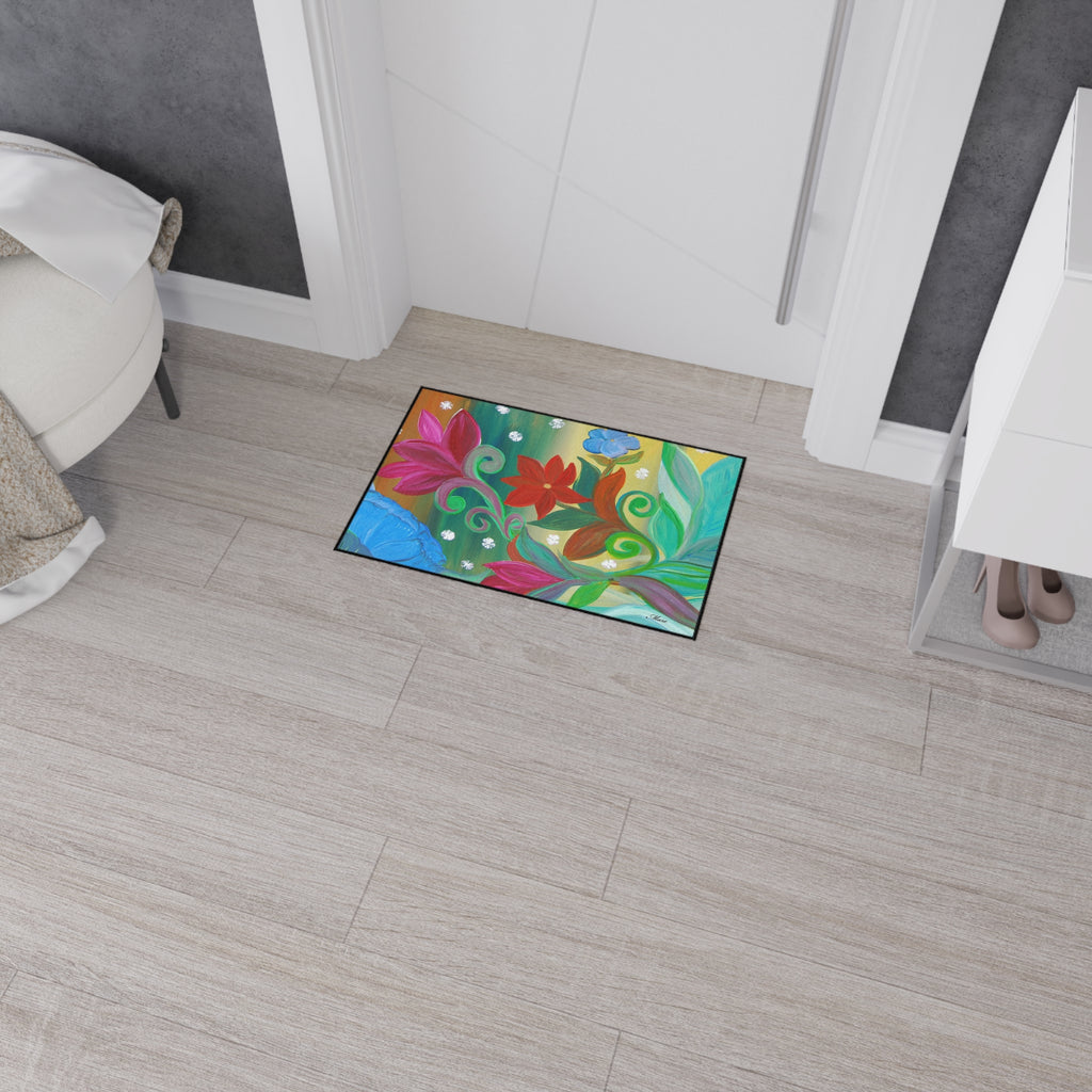 Floral Bloom Heavy Duty Floor Mat – Colorful Tropical Flowers Welcome Rug