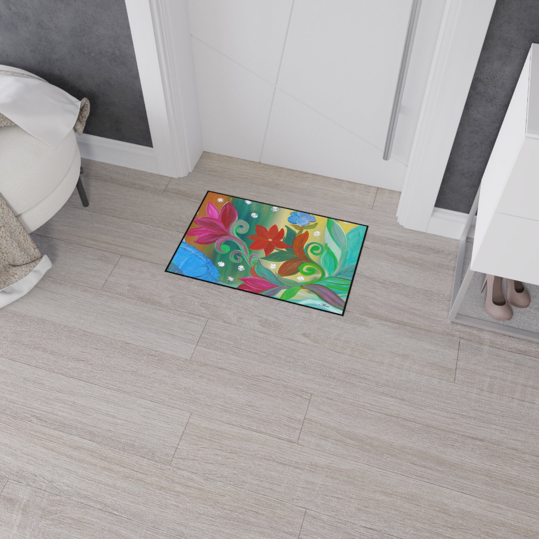 Floral Bloom Heavy Duty Floor Mat – Colorful Tropical Flowers Welcome Rug