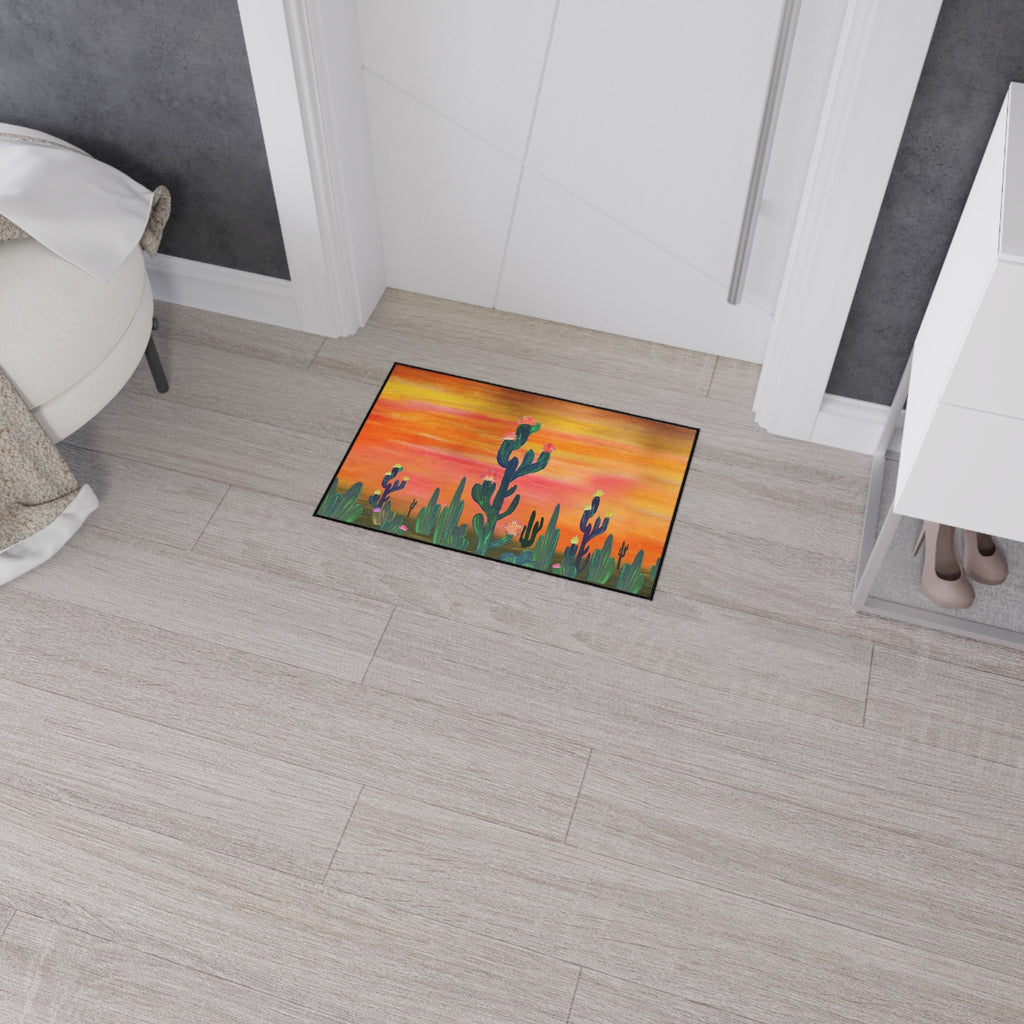 Desert Sunset Cactus Flowers Floor Mat