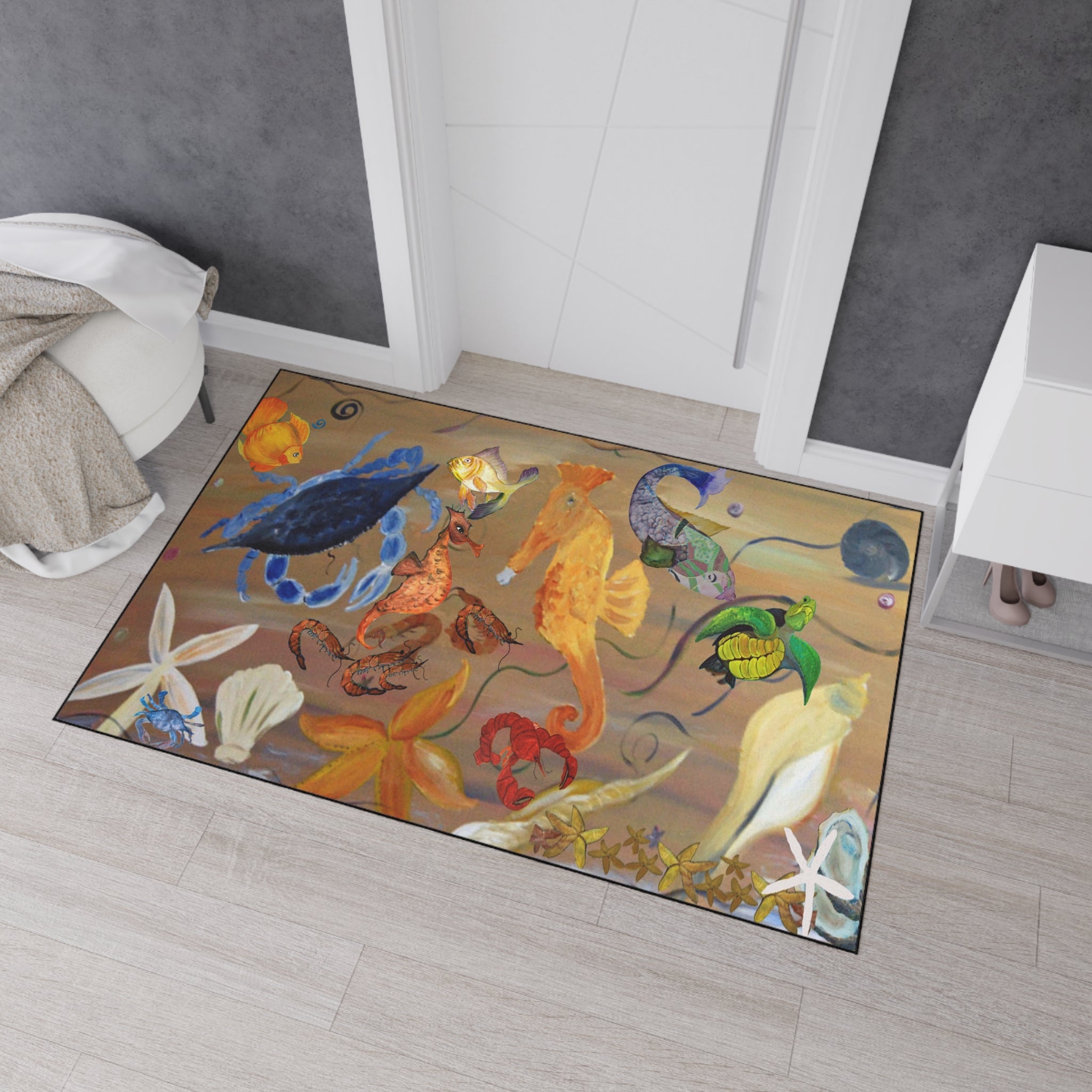 Underwater Garden Heavy-Duty Floor Mat — Colorful Seahorse & Sea Life Welcome Mat