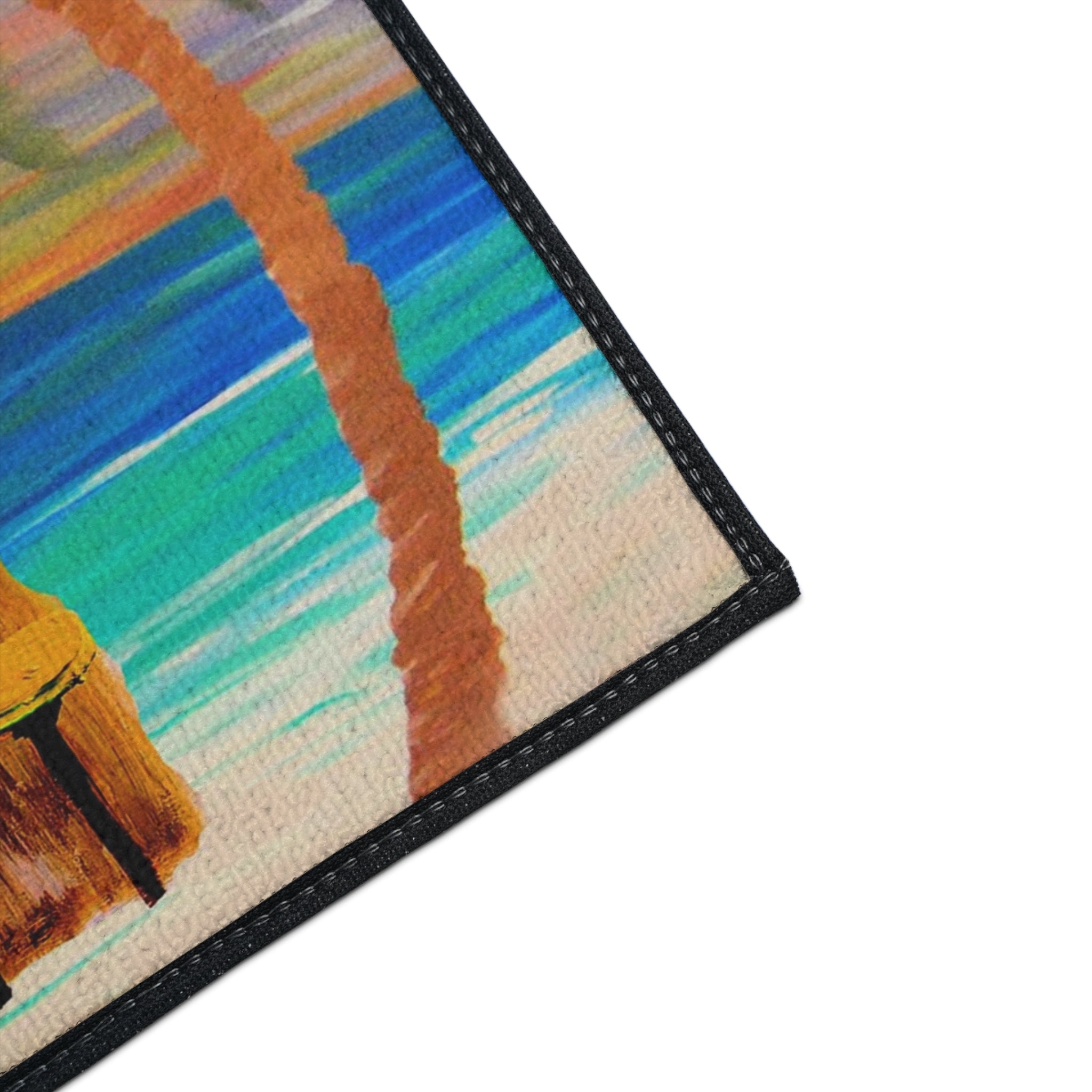 Tiki Bar Floor Mat – Tropical Beach Doormat with Palm Trees & Cocktail Design