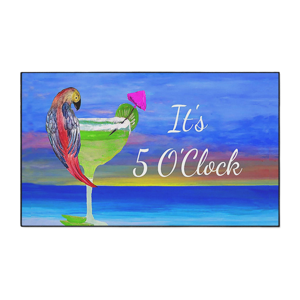 It's 5 O'Clock Parrot Margarita Beach Cocktail Floor Mat - Tropical Parrot Drink Doormat