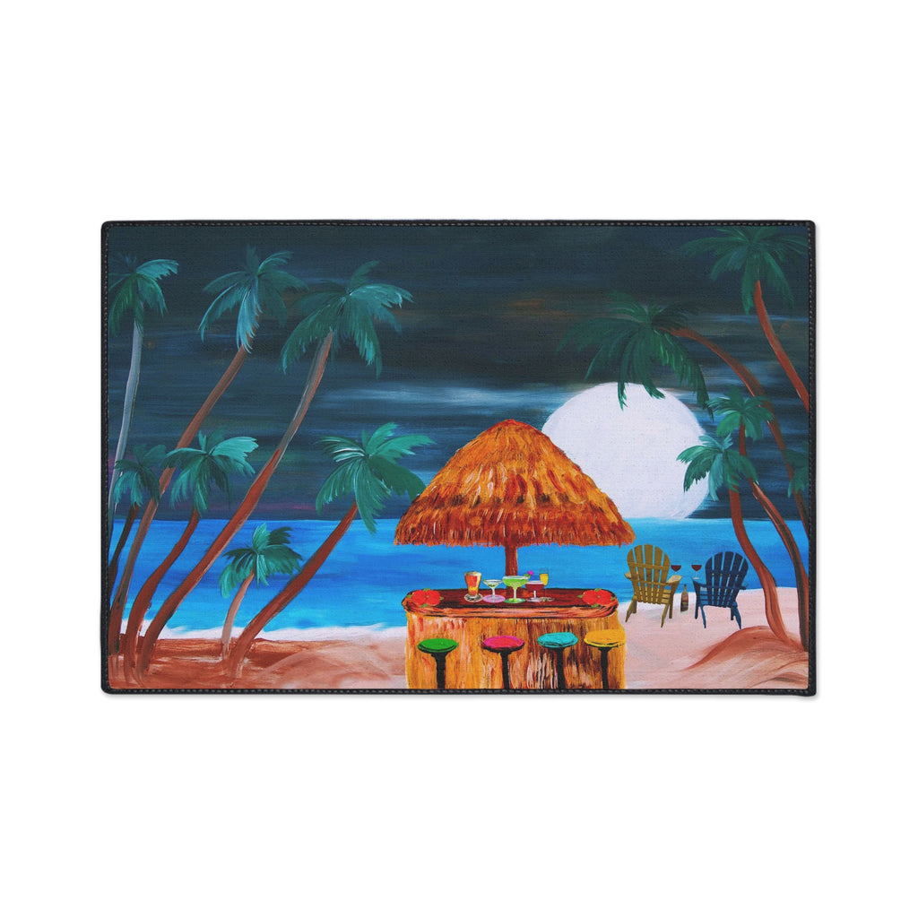 Tropical Beach Tiki Mat — Heavy Duty Floor Mat with Sunset Palm Paradise Design