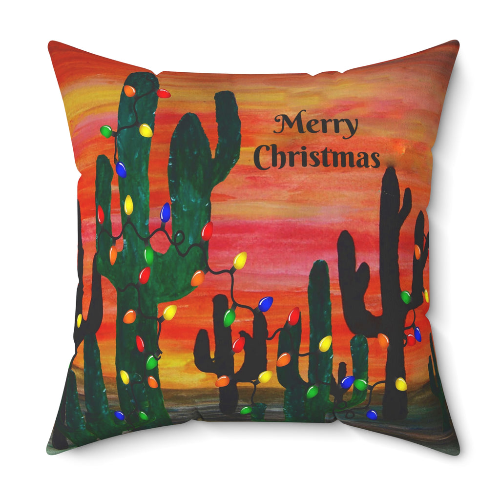 Cactus Christmas Pillow — 'Merry Christmas' Desert Holiday Throw Pillow