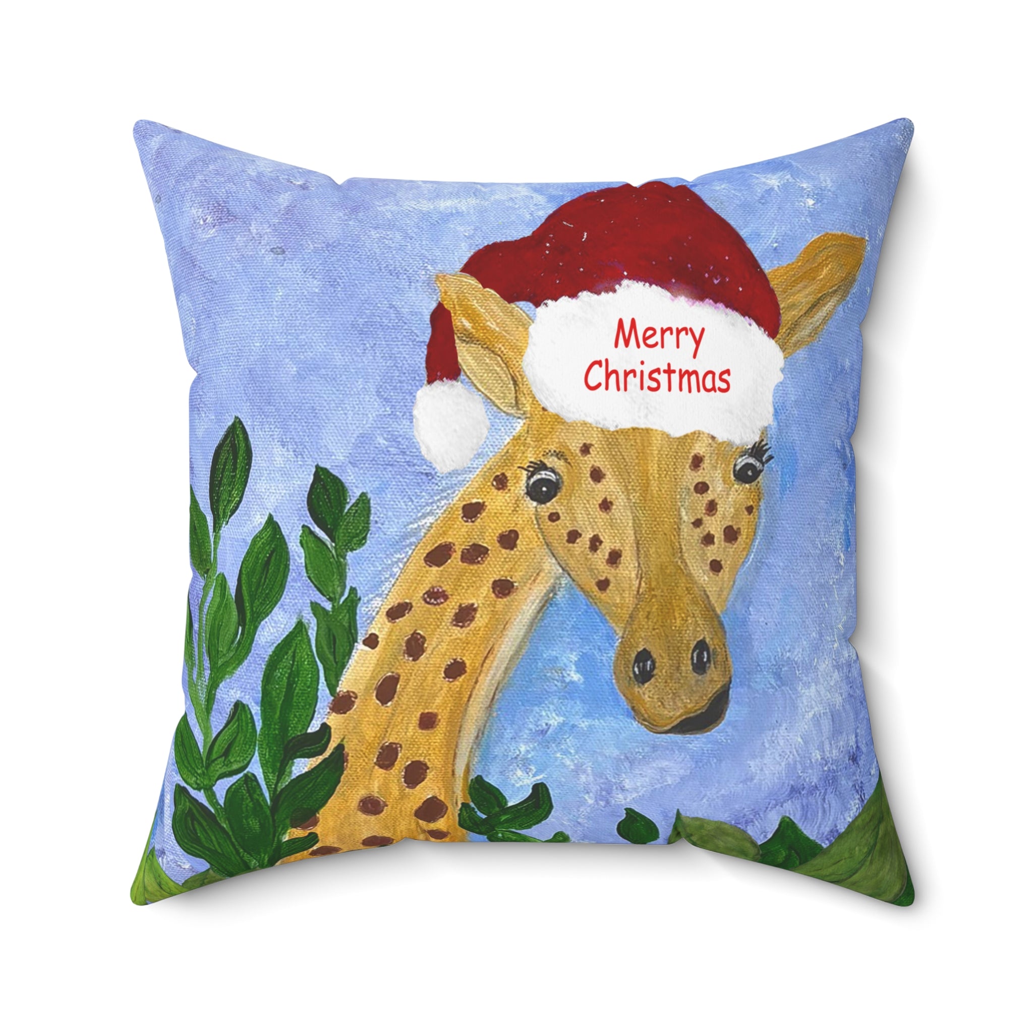 Christmas Giraffe Pillow - 'Merry Christmas' Holiday Decorative Throw Pillow