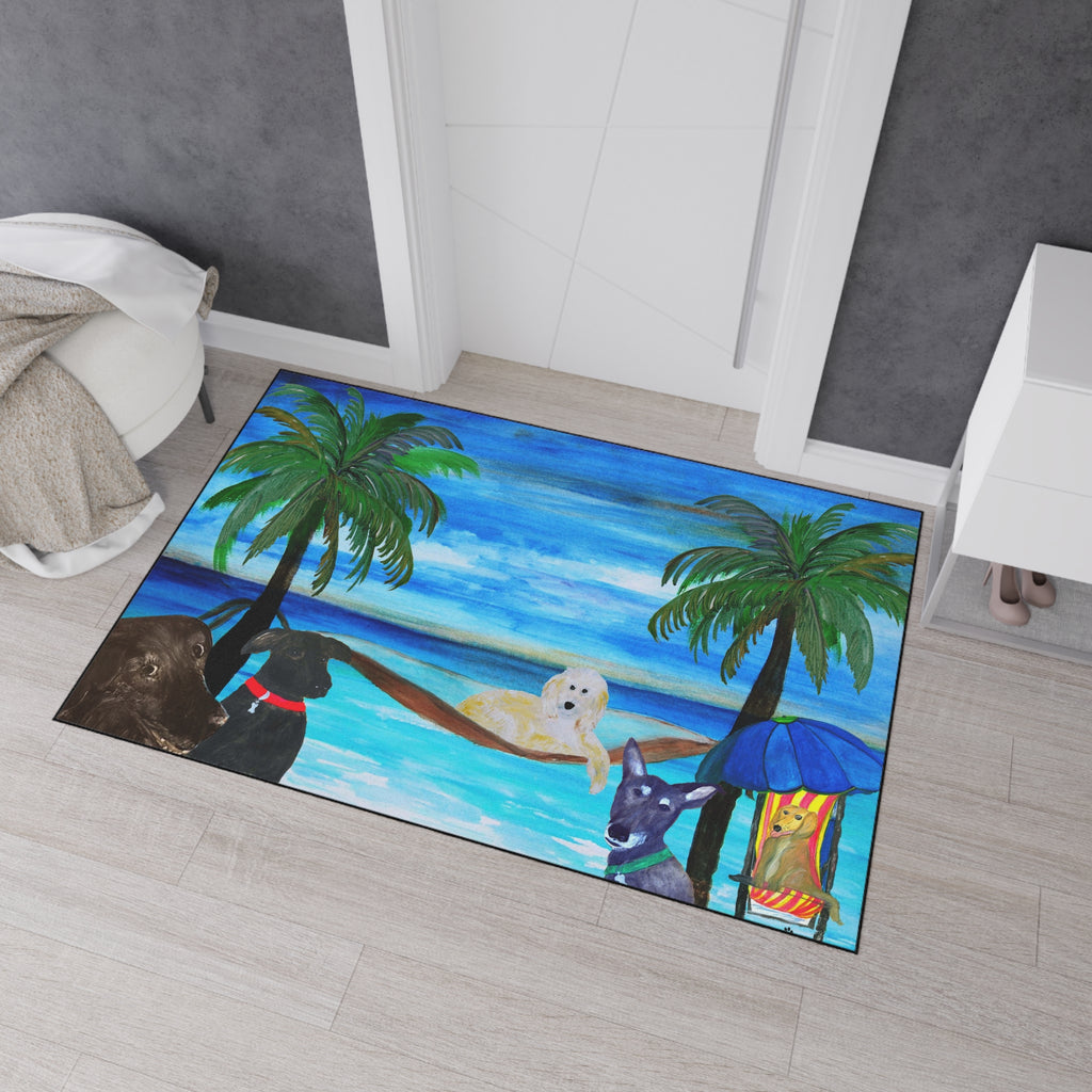 Beach Dogs Heavy Duty Floor Mat — Tropical Palm & Pup Doormat