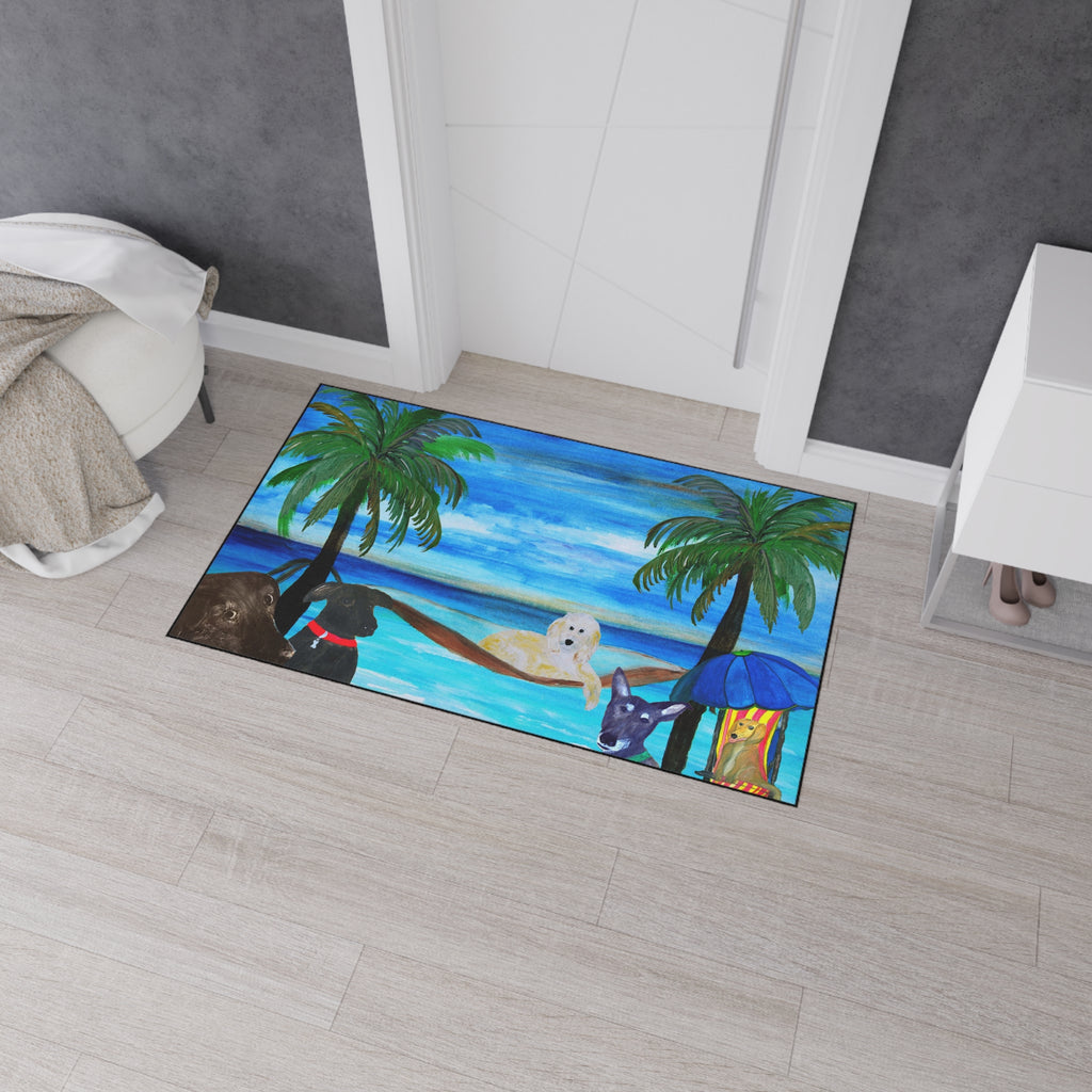 Beach Dogs Heavy Duty Floor Mat — Tropical Palm & Pup Doormat
