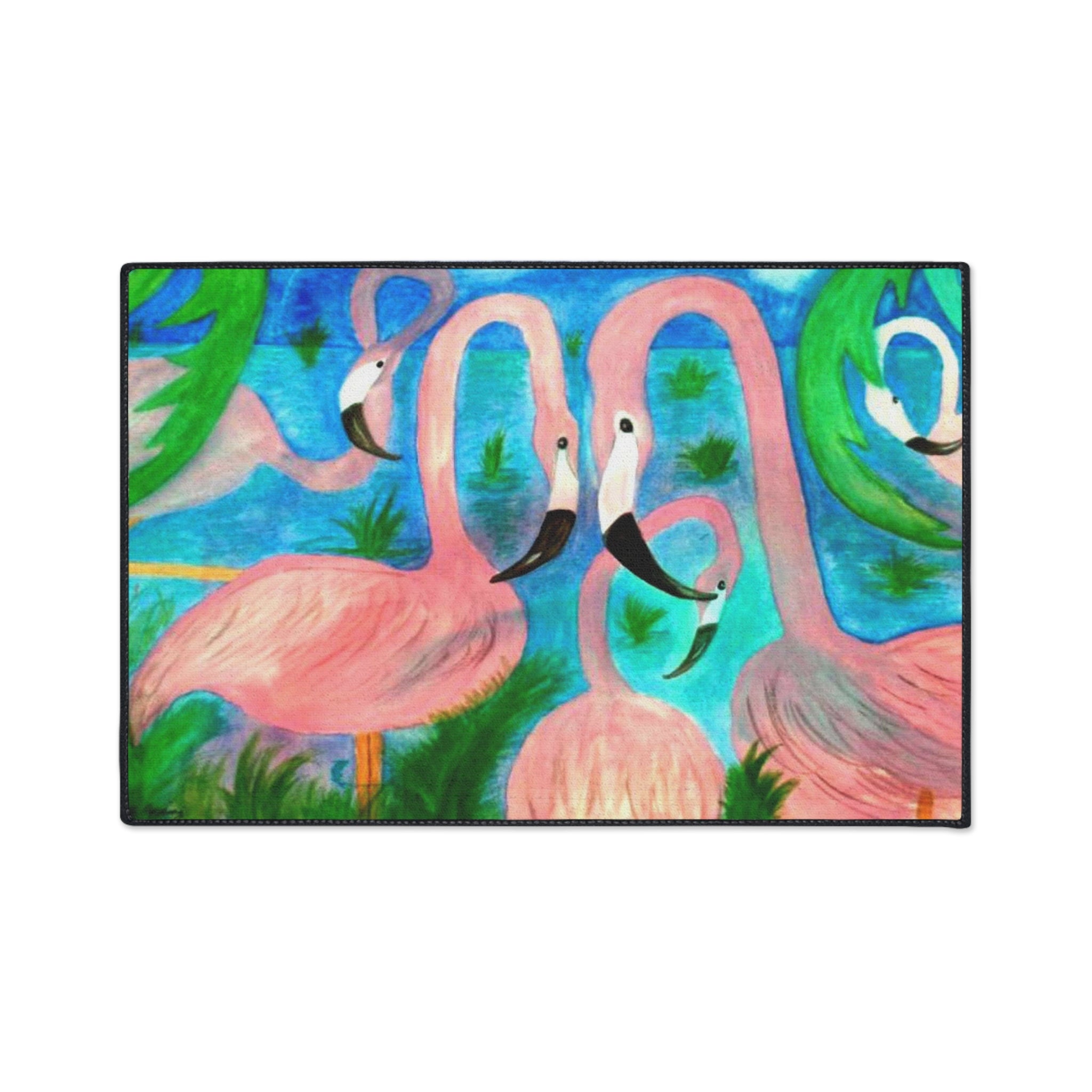 Flamingo Tropical Heavy Duty Floor Mat — Colorful Pink Birds Doormat