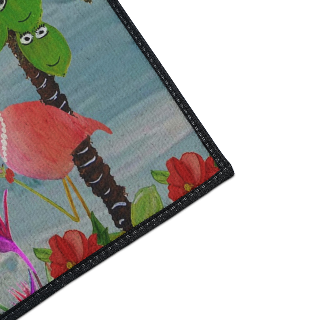 Tropical Flamingo Cocktails Doormat — "At '4' We Pour!" Heavy Duty Floor Mat
