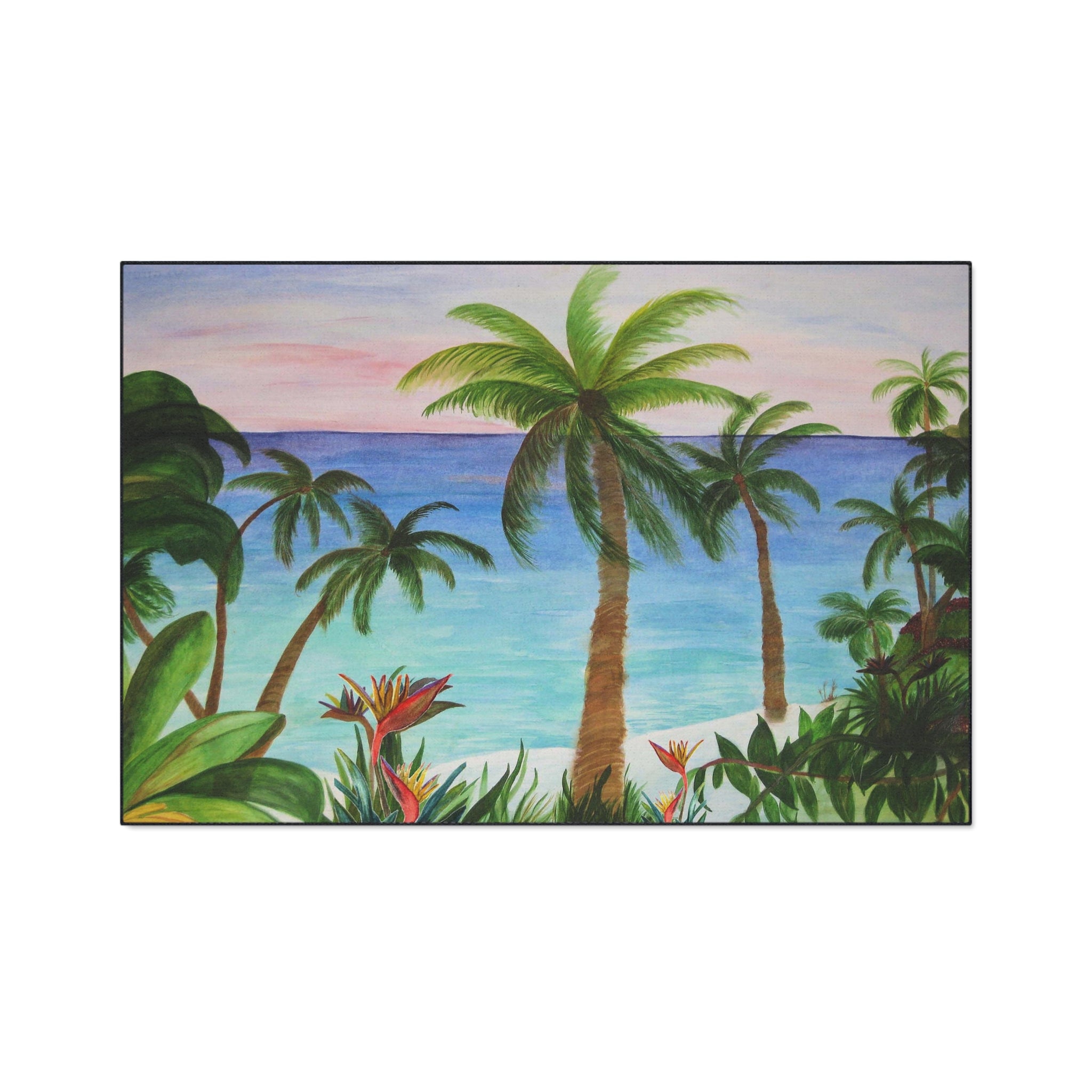 Tropical Palm Beach Floor Mat — Heavy Duty Non-Slip Entrance Rug
