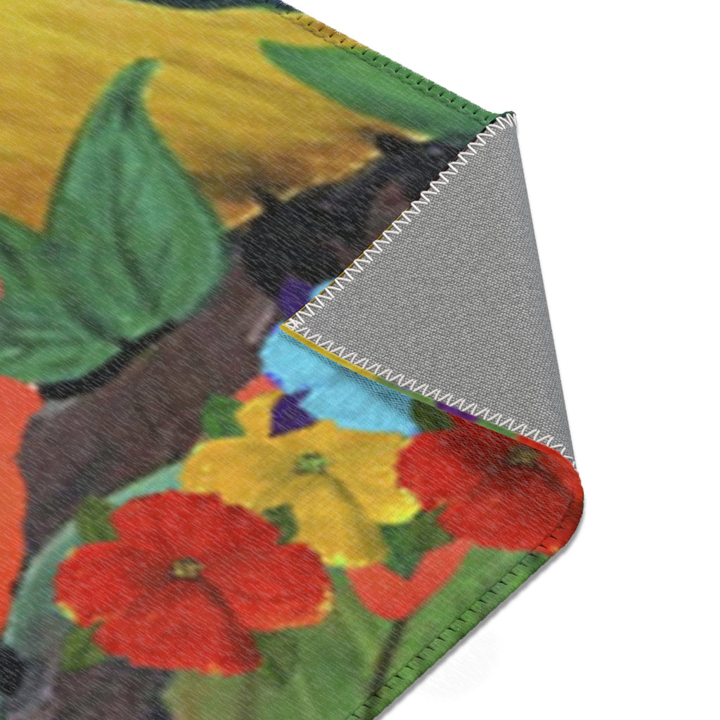 Tropical Parrot Cocktail Area Rug — "At 4 We Pour" Colorful Beach Vibe Mat