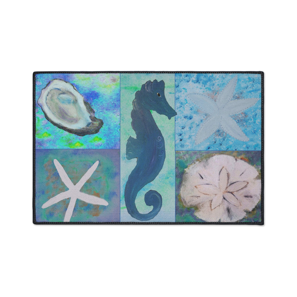 Coastal Sea Life Floor Mat — Seahorse, Starfish & Sand Dollar Rug