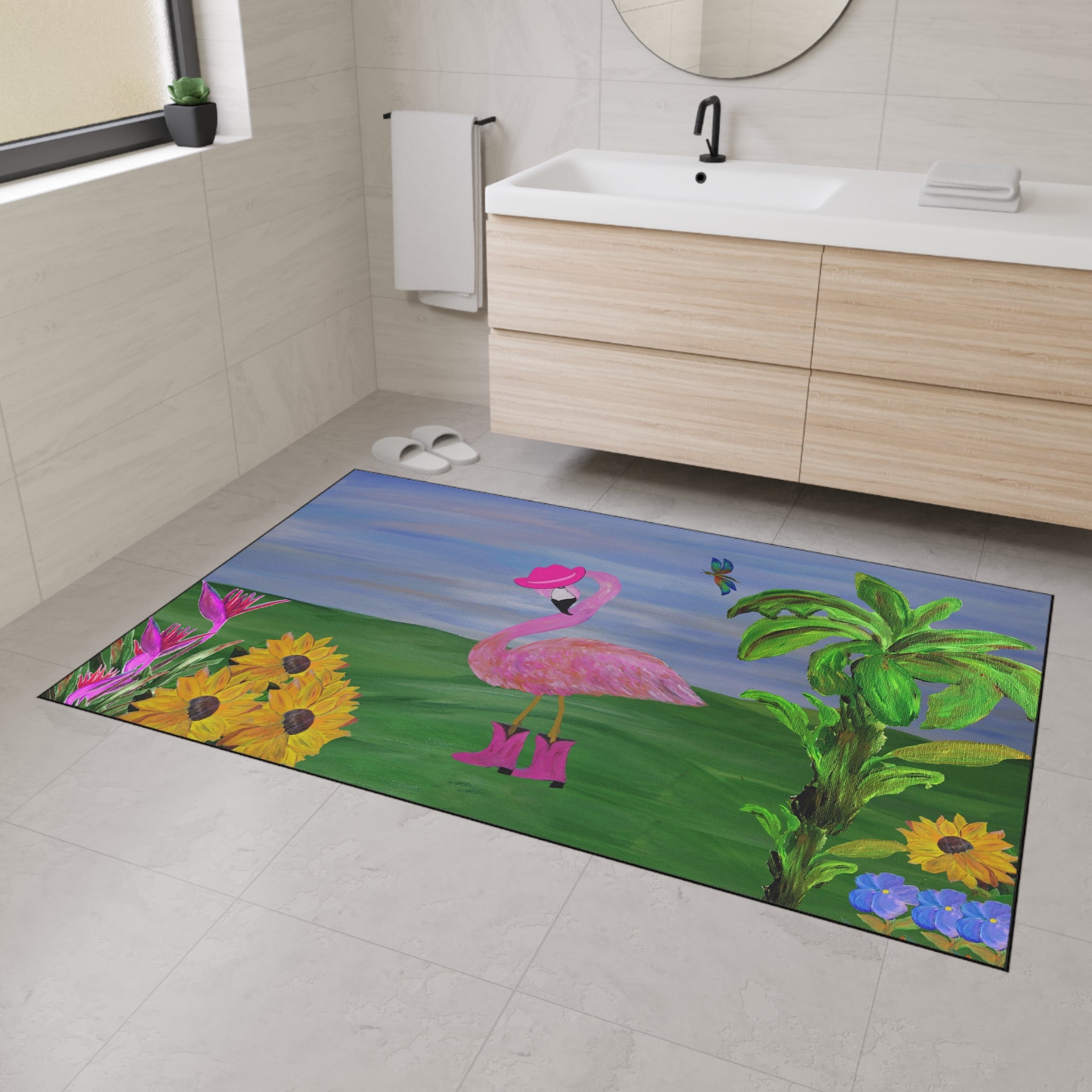 Cowgirl Pink Flamingo in Cowboy boots and hat funny Garden Heavy Duty Floor Mat