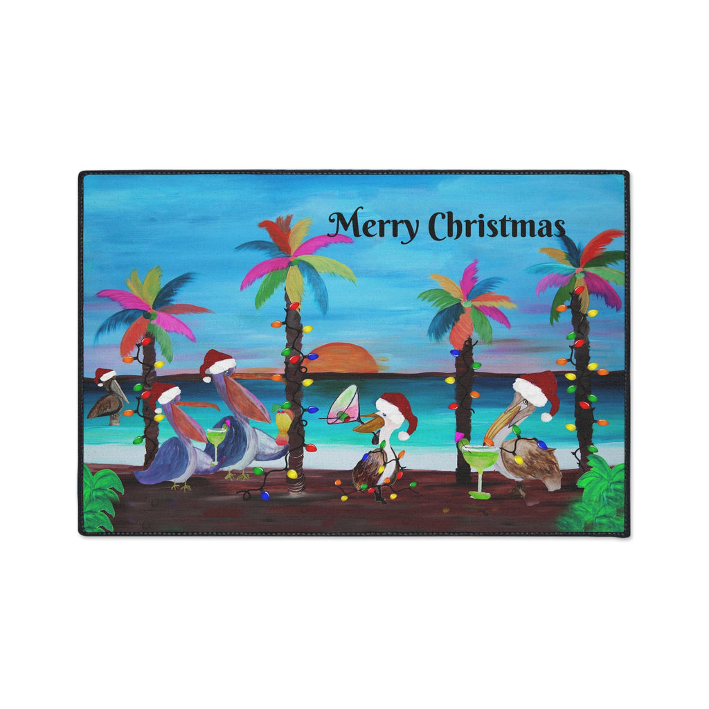 Christmas Pelican Beach Mat — "Merry Christmas" Holiday Doormat