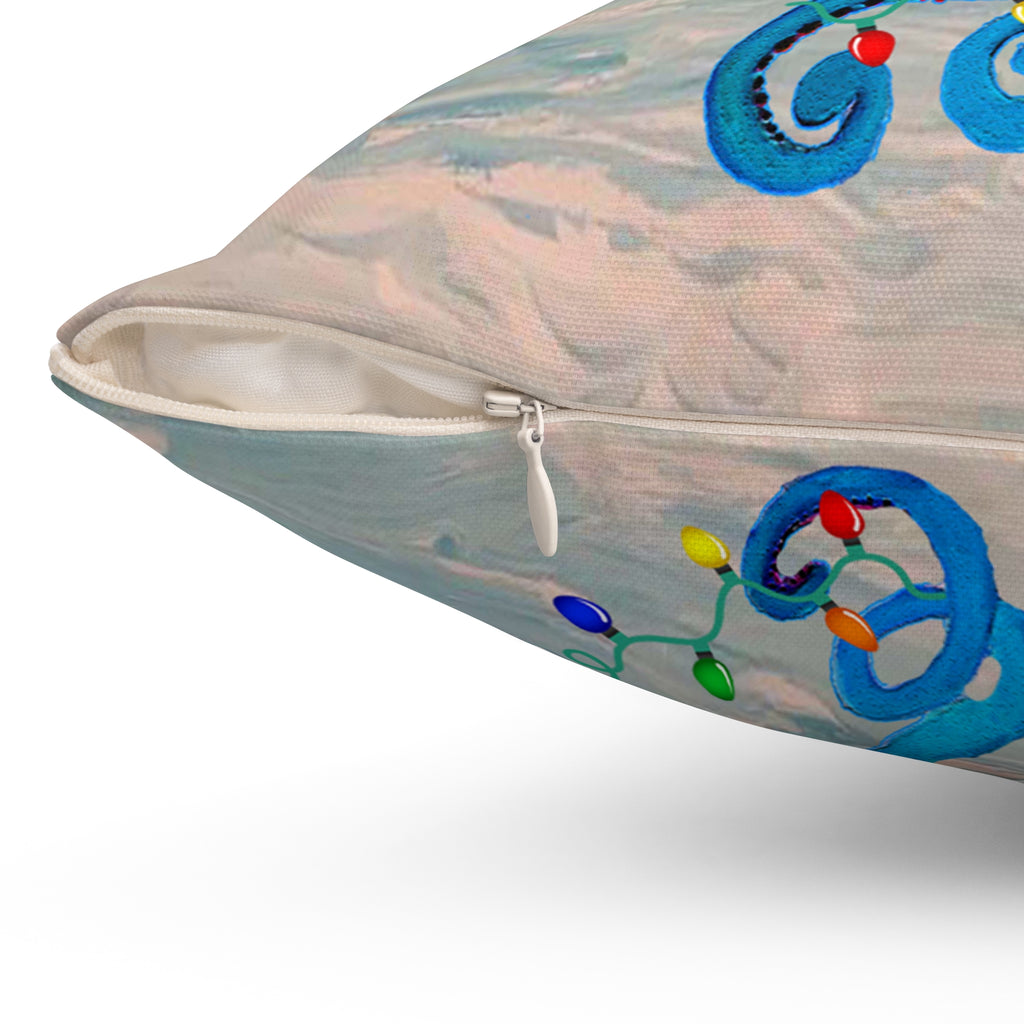 Merry Christmas Octopus Pillow — Festive Santa Hat Sea Creature Throw Pillow