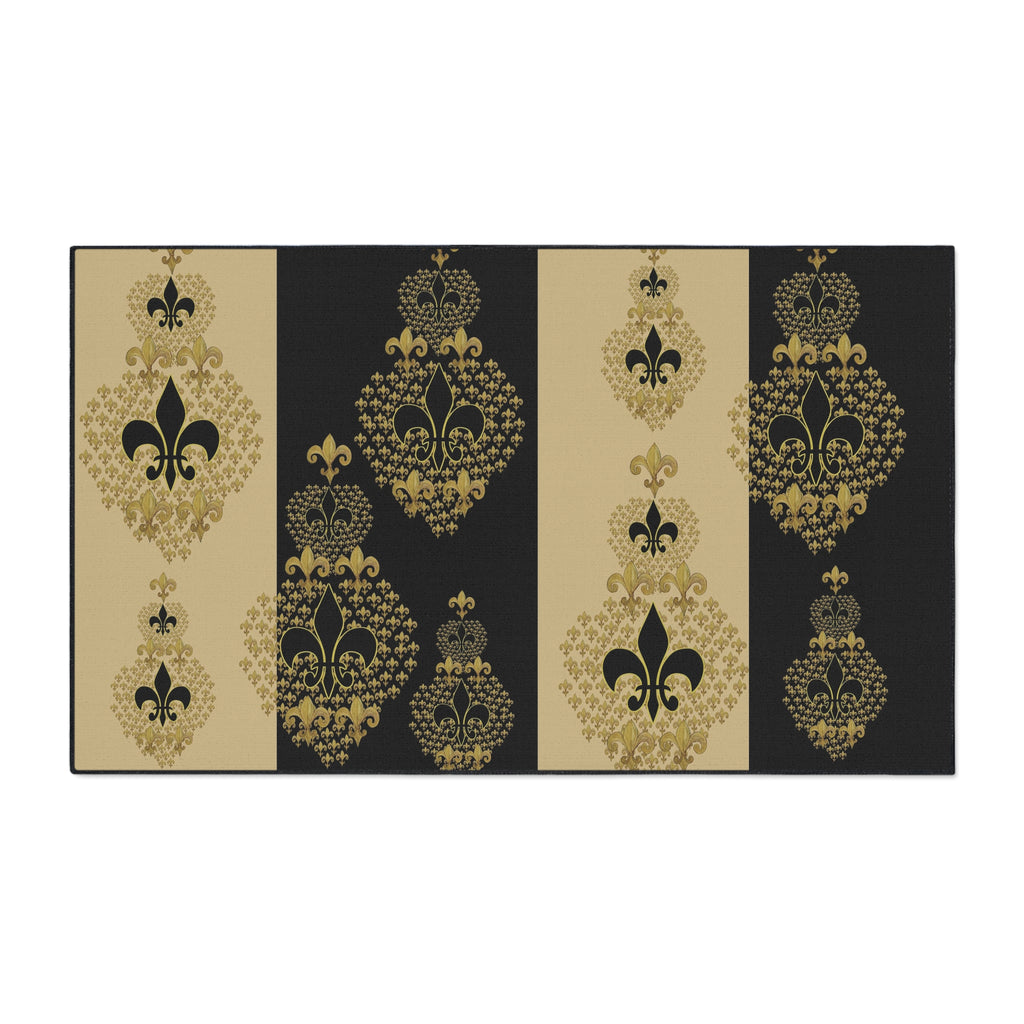 Fleur-de-Lis Heavy Duty Floor Mat — Black & Gold Decorative Entry Rug