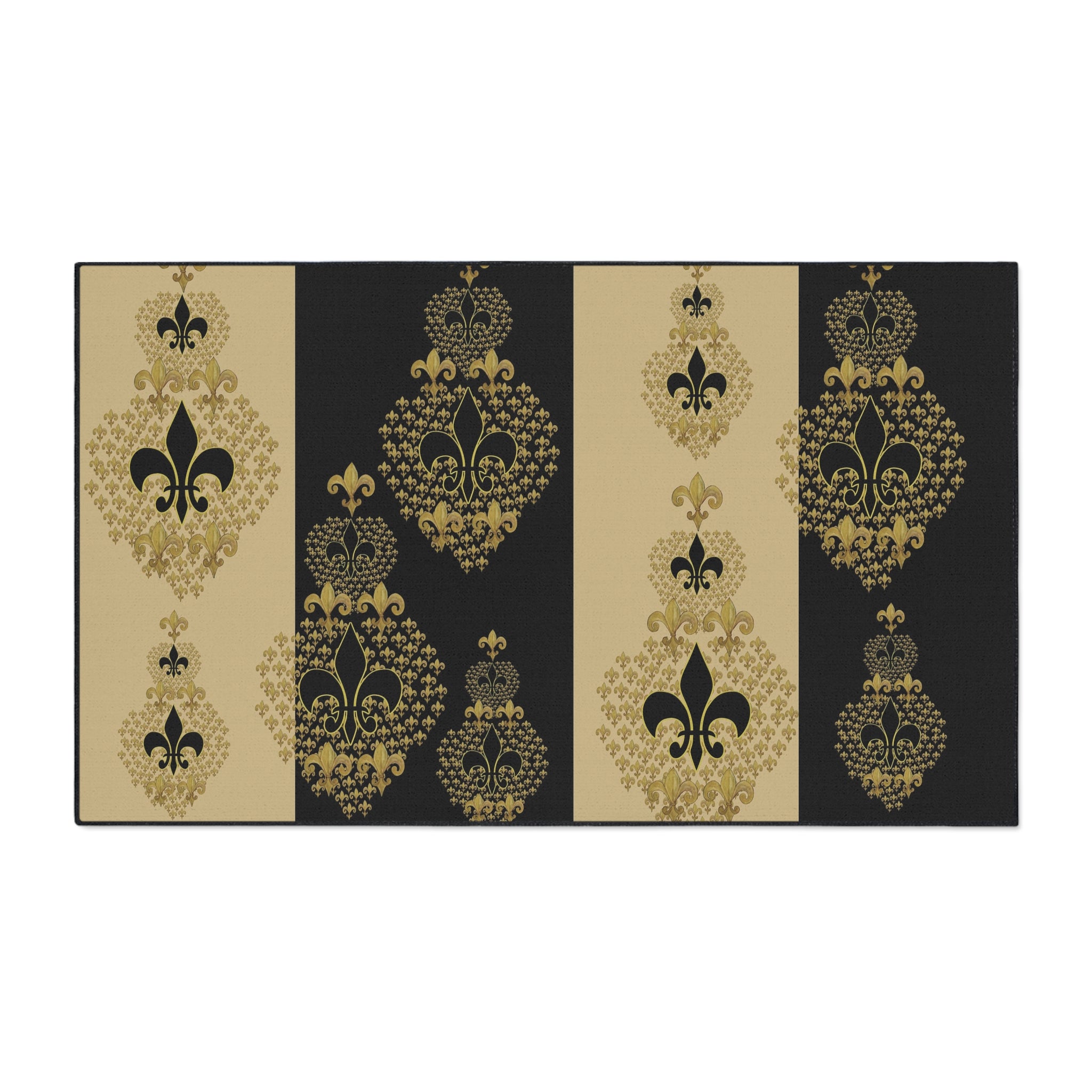 Fleur-de-Lis Heavy Duty Floor Mat — Black & Gold Decorative Entry Rug