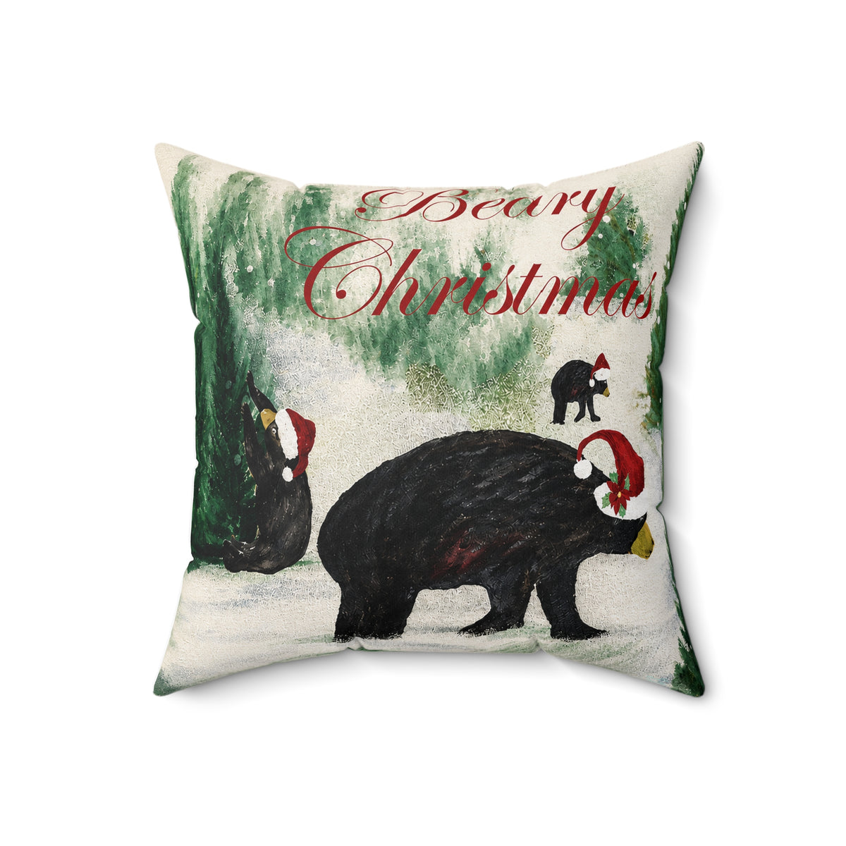 Beary Christmas Decorative Pillow — Holiday Black Bear Throw Pillow