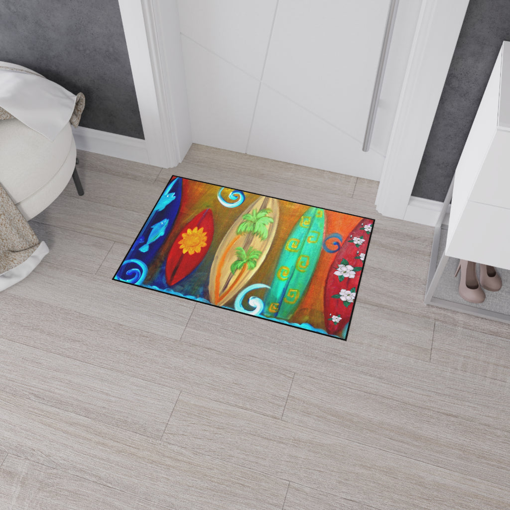 Surfboard Beach Floor Mat — Heavy Duty Tropical Welcome Mat