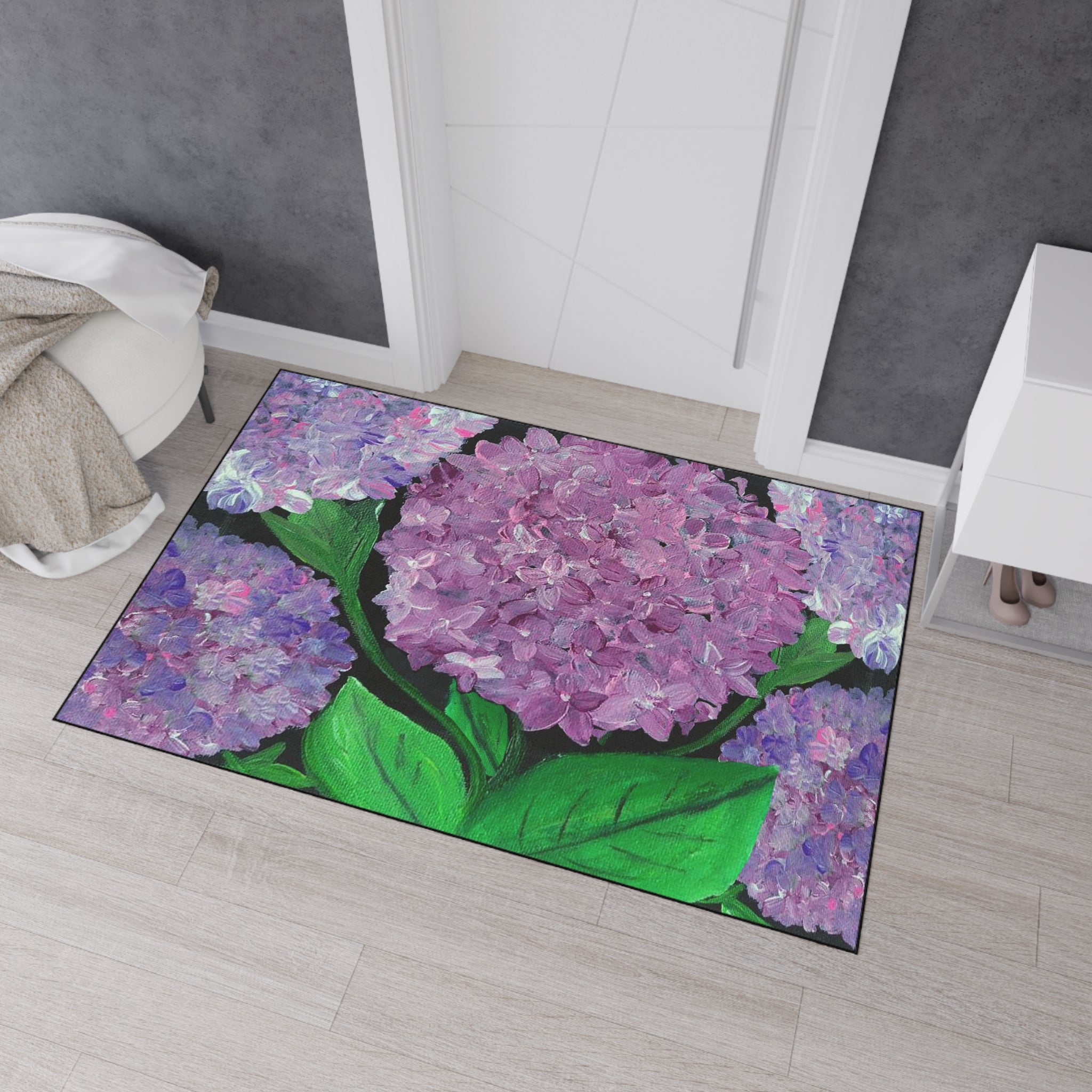 Purple Hydrangeas Floral Heavy-Duty Floor Mat
