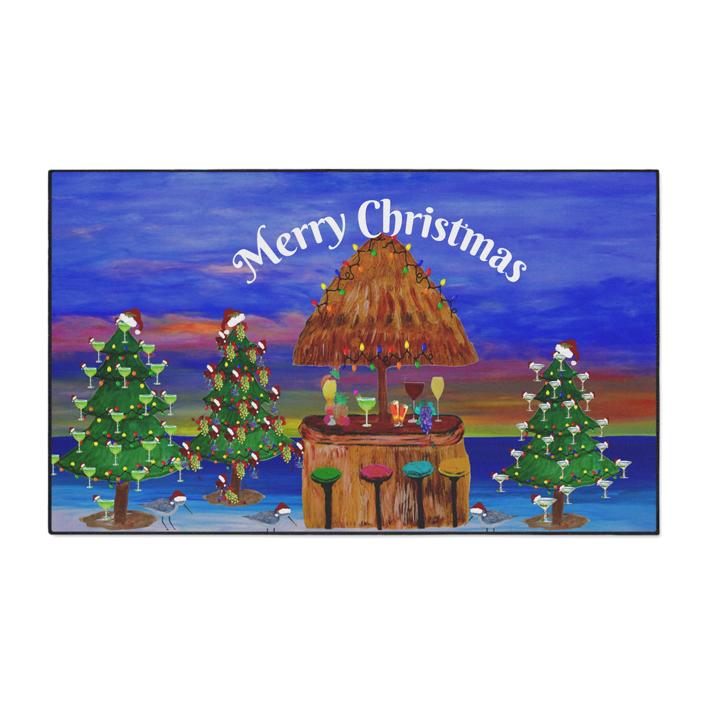 Merry Christmas Tropical Tiki Floor Mat — Heavy Duty Holiday Doormat