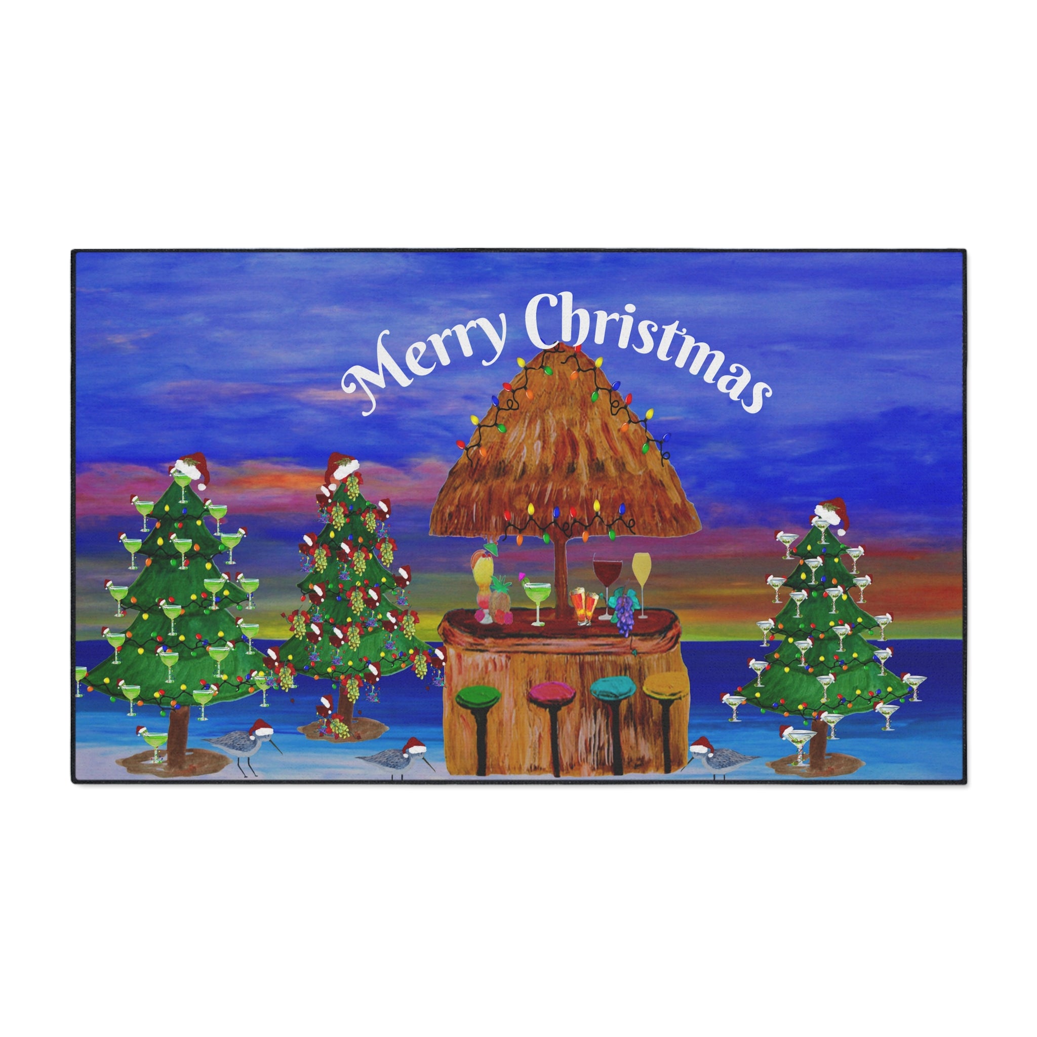 Merry Christmas Tropical Tiki Floor Mat — Heavy Duty Holiday Doormat