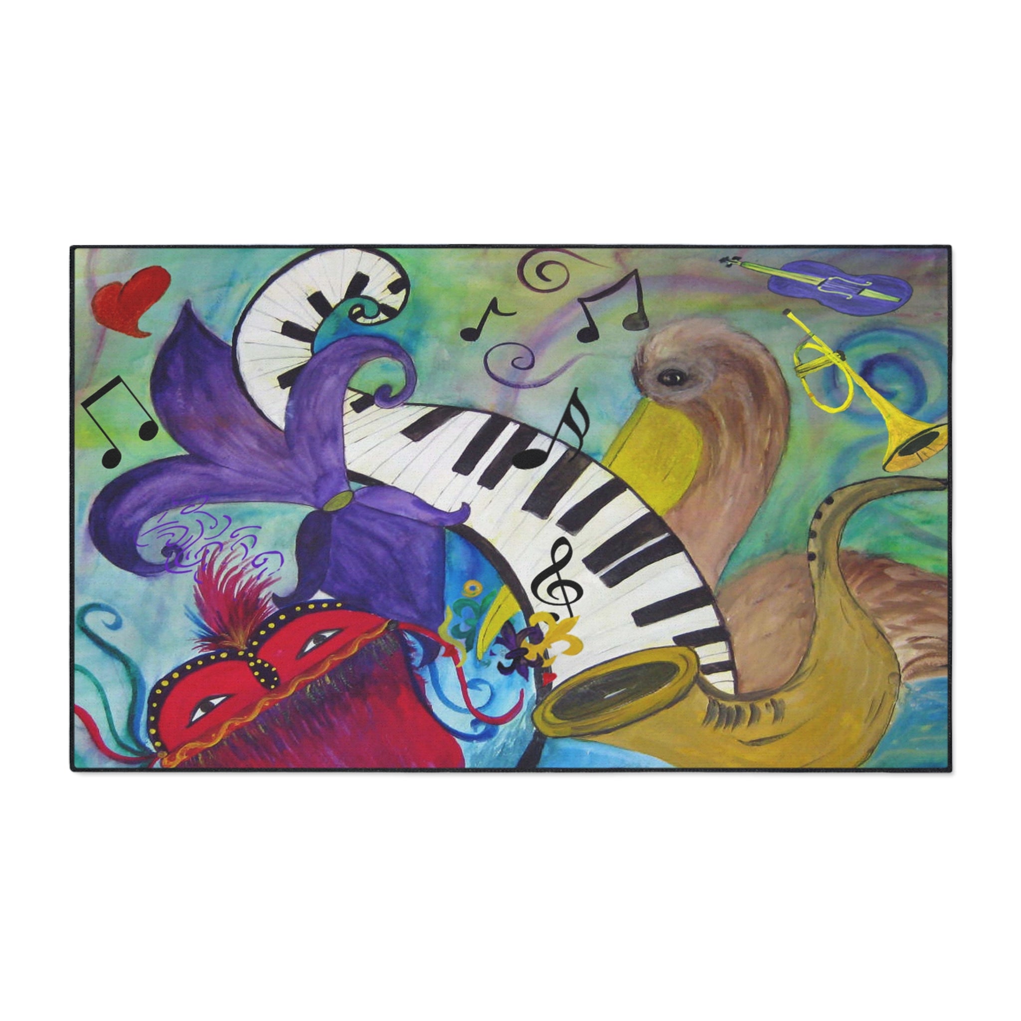 Mardi Gras Jazz Floor Mat — Colorful Musical Mask & Saxophone Doormat