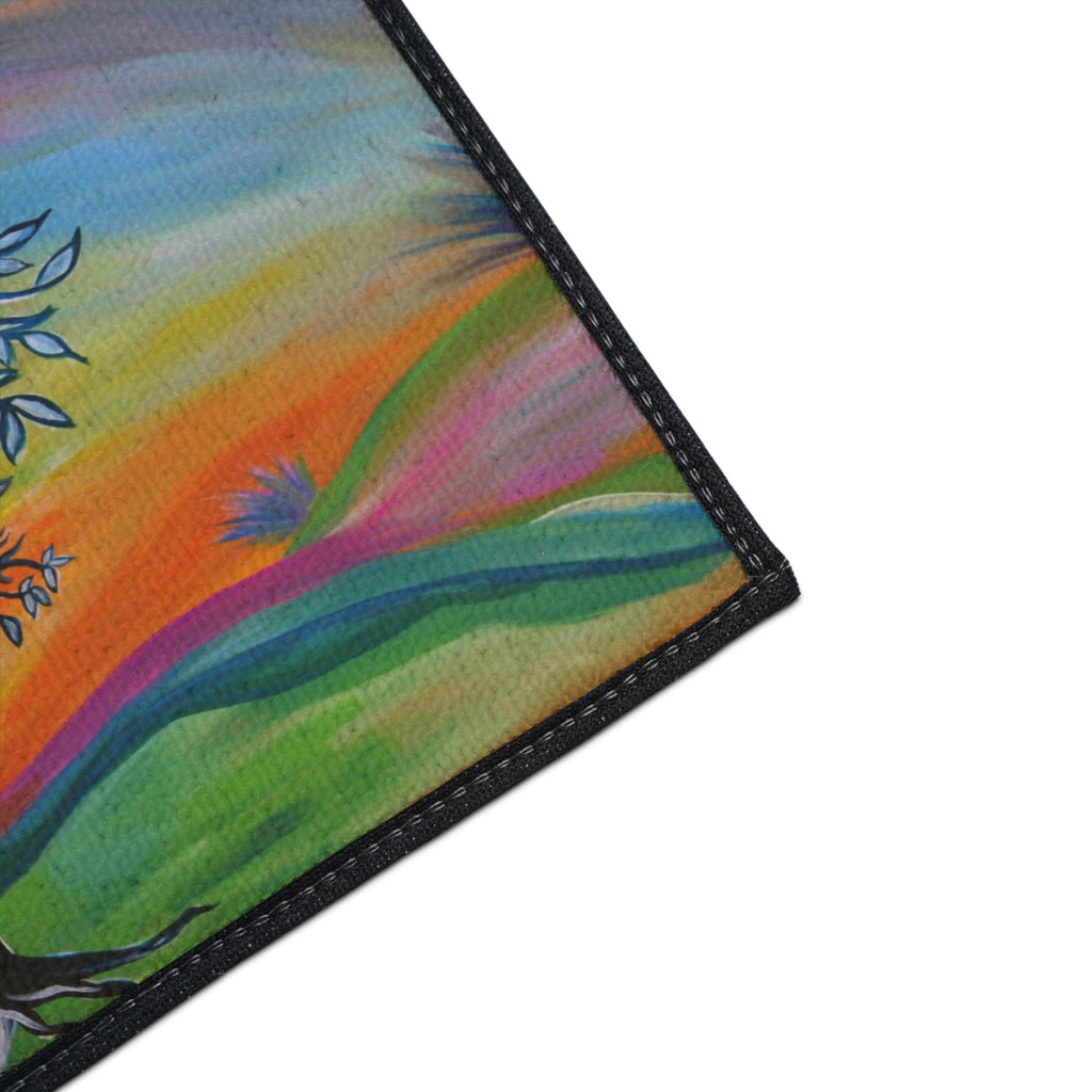Retro Colorful Tree Heavy-Duty Floor Mat — Vibrant Abstract Welcome Rug