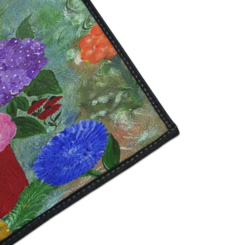 Floral Bouquet Heavy-Duty Floor Mat — Colorful Painted Flowers Entrance Rug