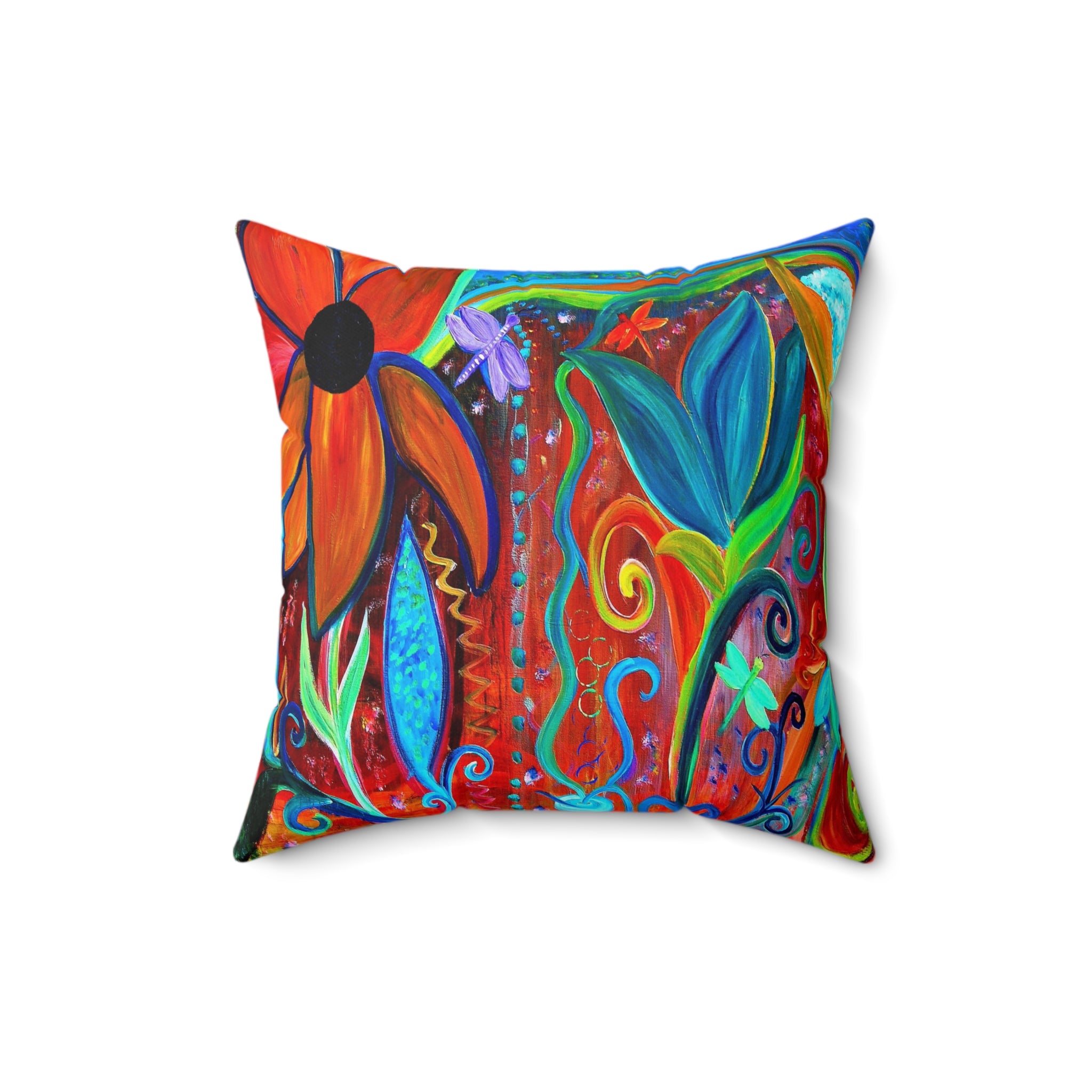 Vibrant Floral Art Pillow — Colorful Boho Garden Throw Pillow