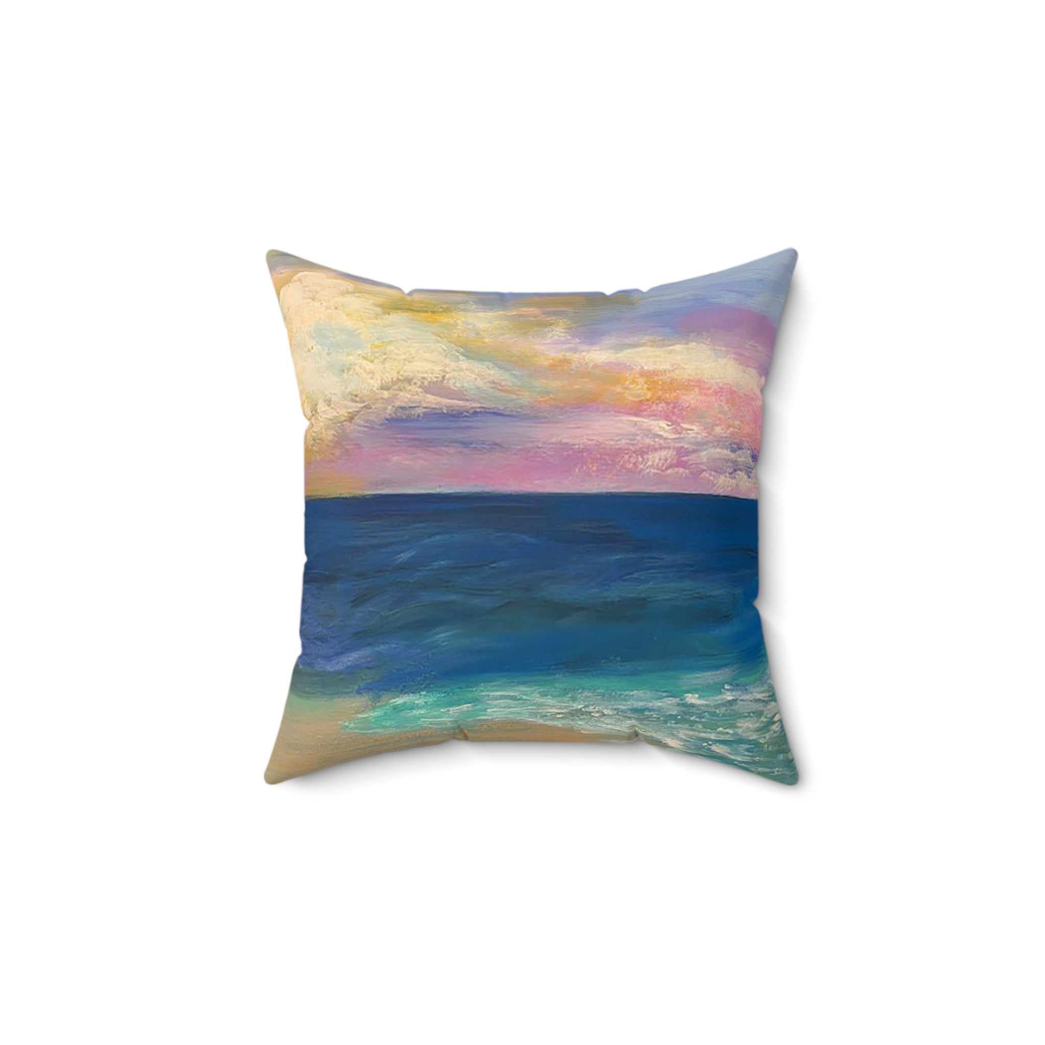 Coastal Sunset Pillow — Ocean Beach Art Square Throw Pillow