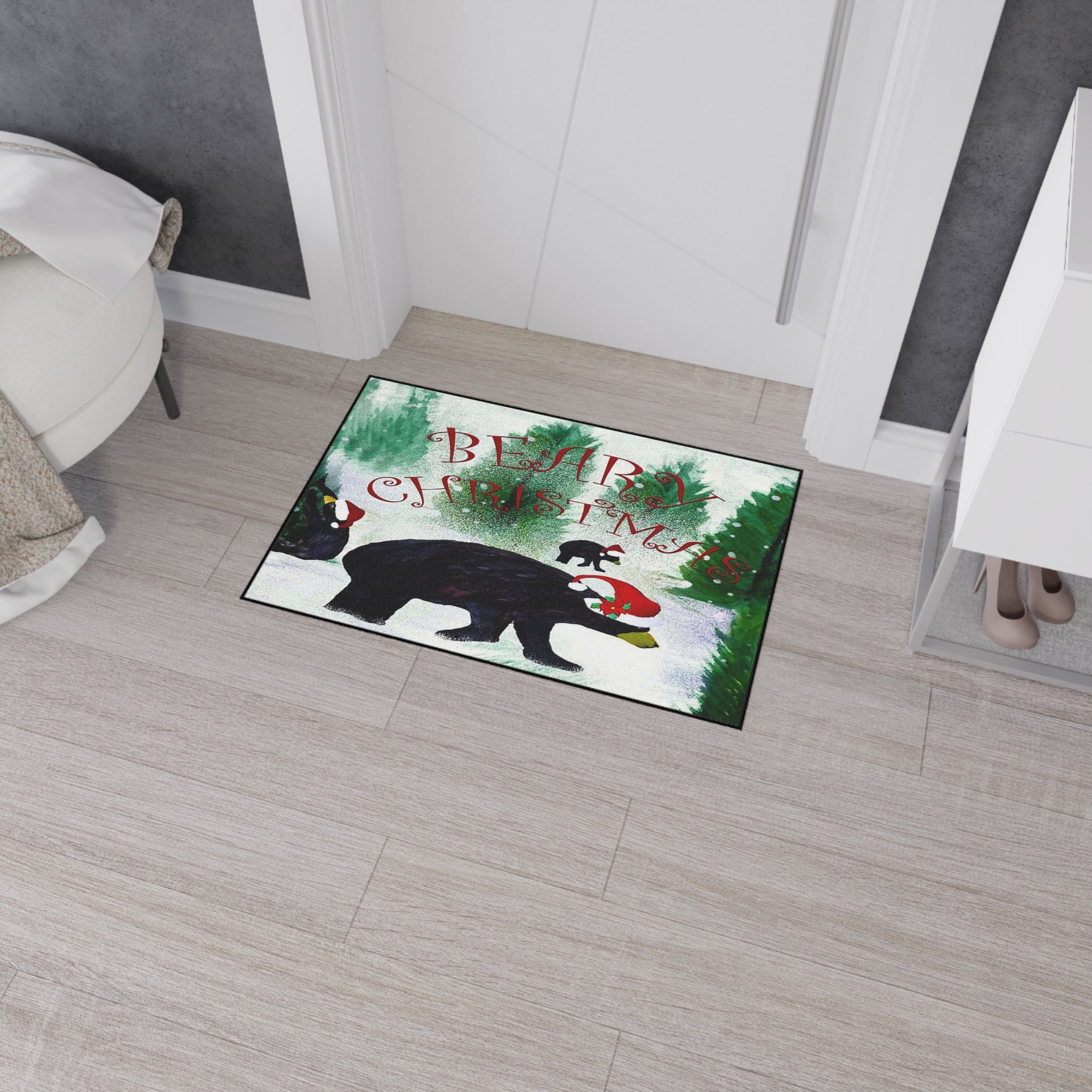 Bear-y Christmas Heavy Duty Floor Mat — Festive Bear Family Holiday Doormat
