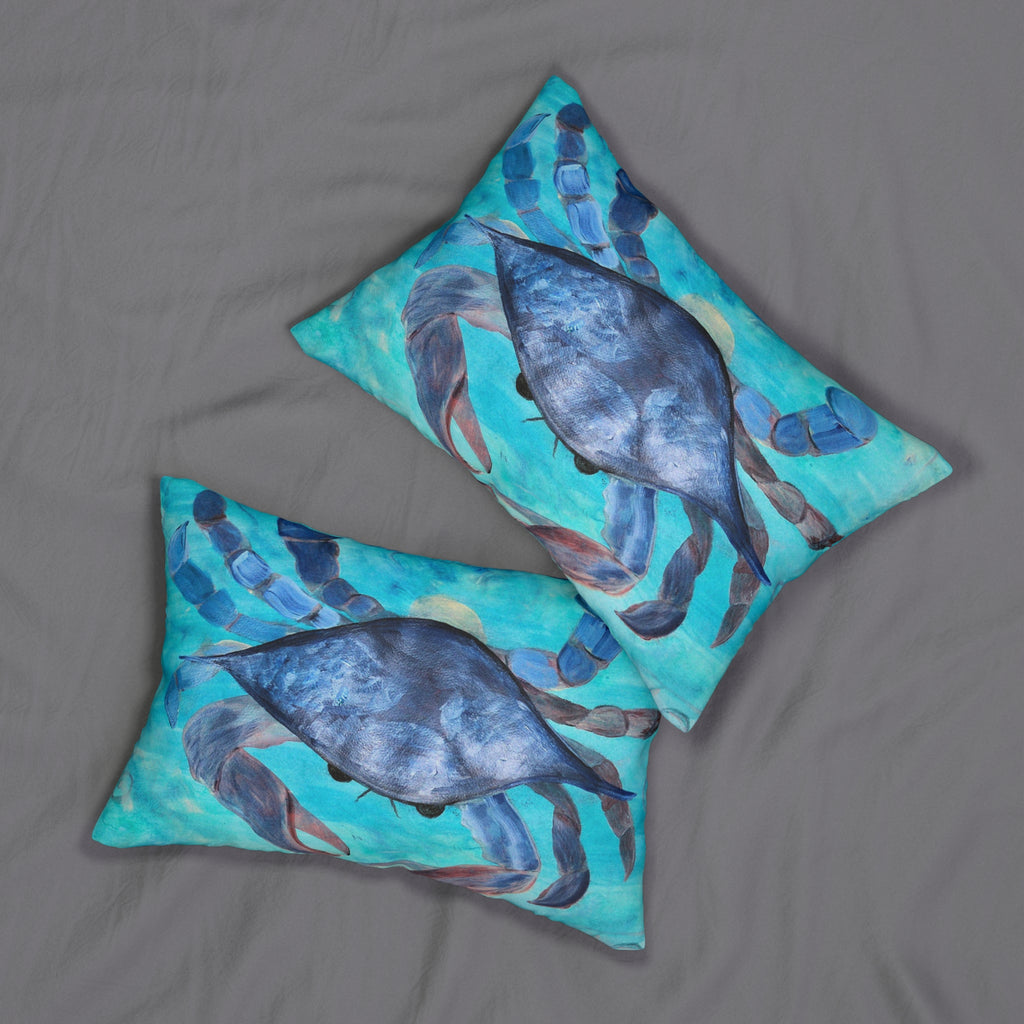 Blue Crab Coastal Lumbar Pillow — Ocean Nautical Accent Pillow