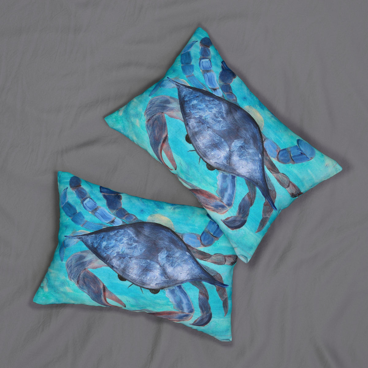 Blue Crab Coastal Lumbar Pillow — Ocean Nautical Accent Pillow