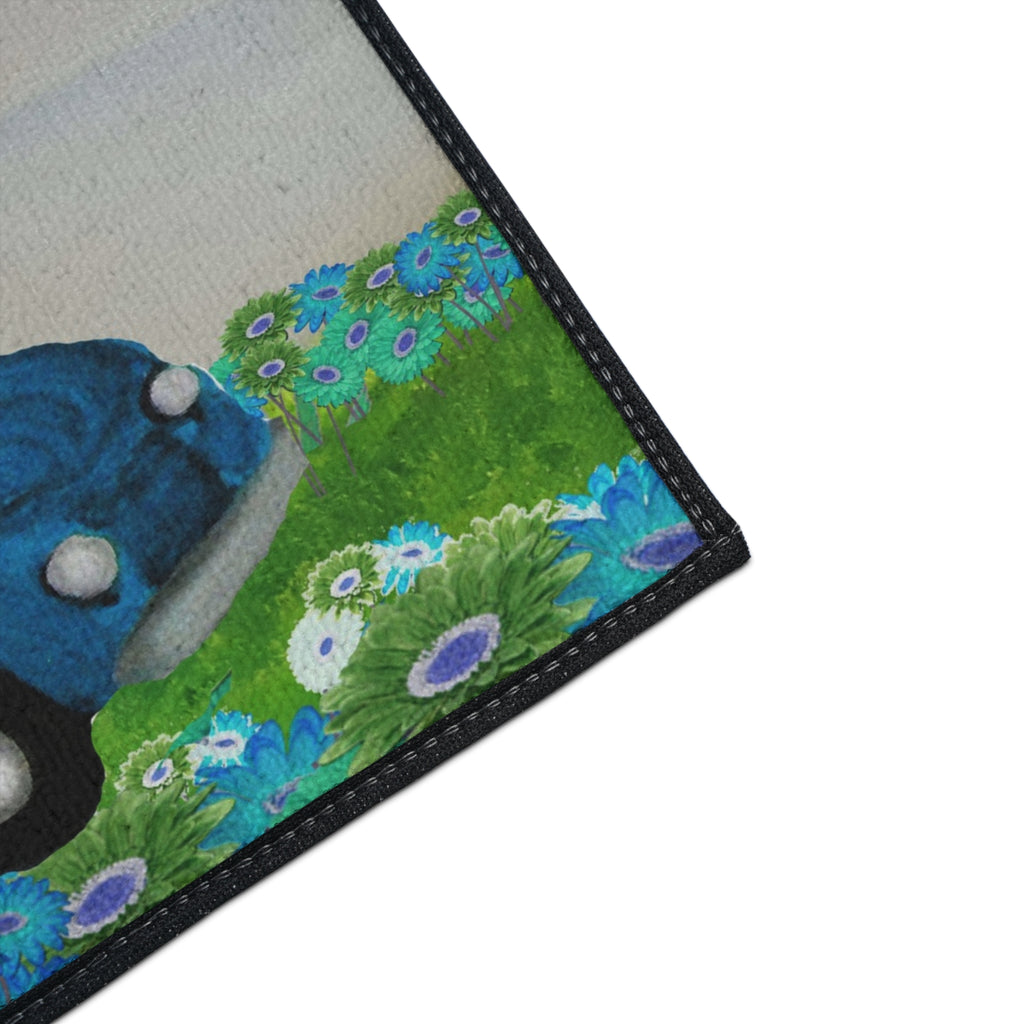 Welcome Blue Truck Doormat - Heavy Duty Floor Mat with Sunflowers