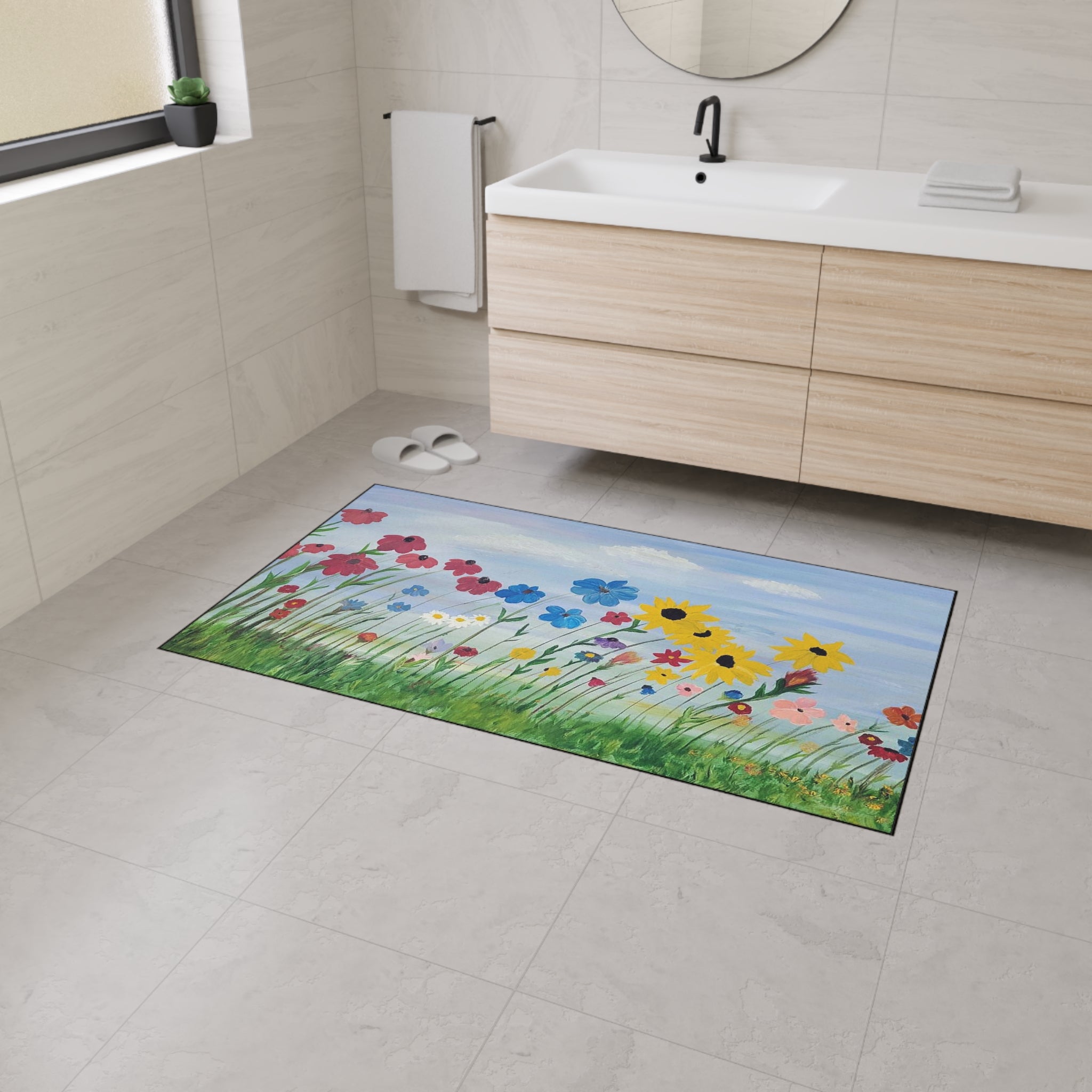 Wildflower Meadow Heavy-Duty Floor Mat — Durable Floral Doormat for Entryway, Kitchen & Patio