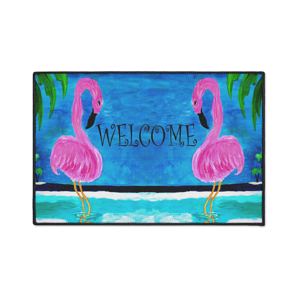 Welcome Flamingo Beach Mat — Heavy-Duty Tropical Welcome Doormat