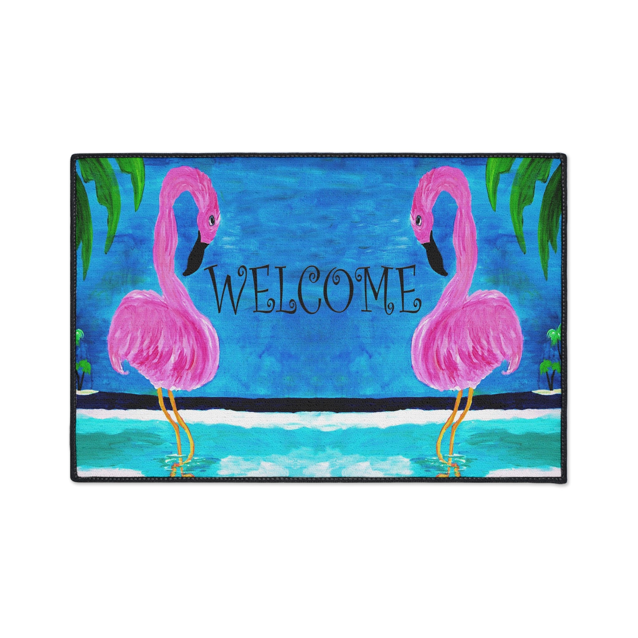 Welcome Flamingo Beach Mat — Heavy-Duty Tropical Welcome Doormat