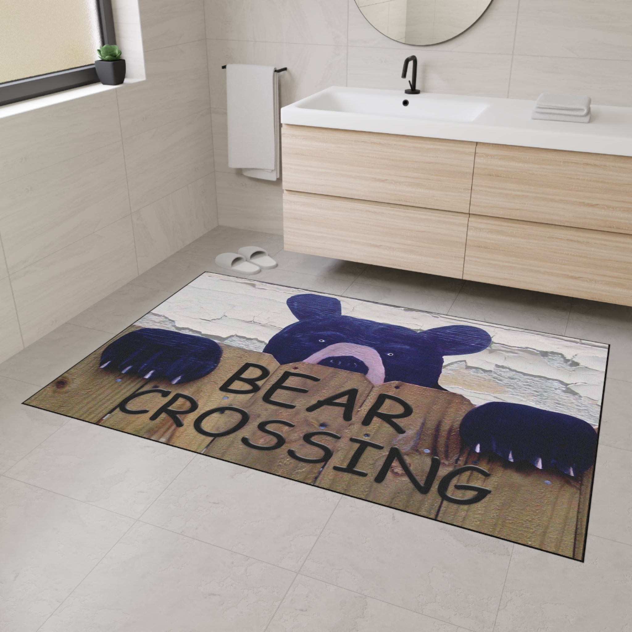 Bear Crossing Heavy-Duty Floor Mat — Rustic Welcome Doormat for Porch & Entry