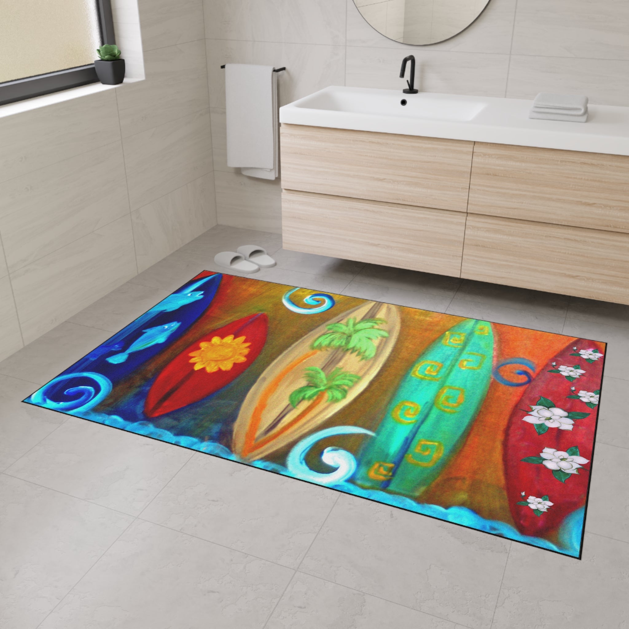 Surfboard Beach Floor Mat — Heavy Duty Tropical Welcome Mat