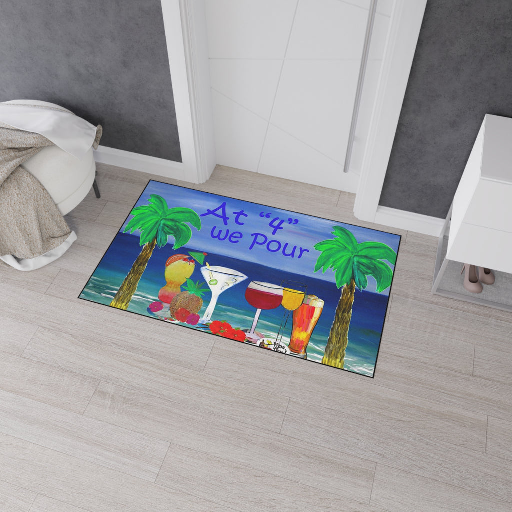 Heavy Duty Floor Mat — "At '4' We Pour" Tropical Cocktail Beach Doormat
