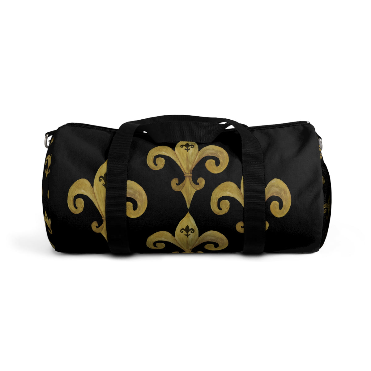 Gold Fleur-de-Lis Pattern Duffel Bag — Elegant Travel & Gym Weekender